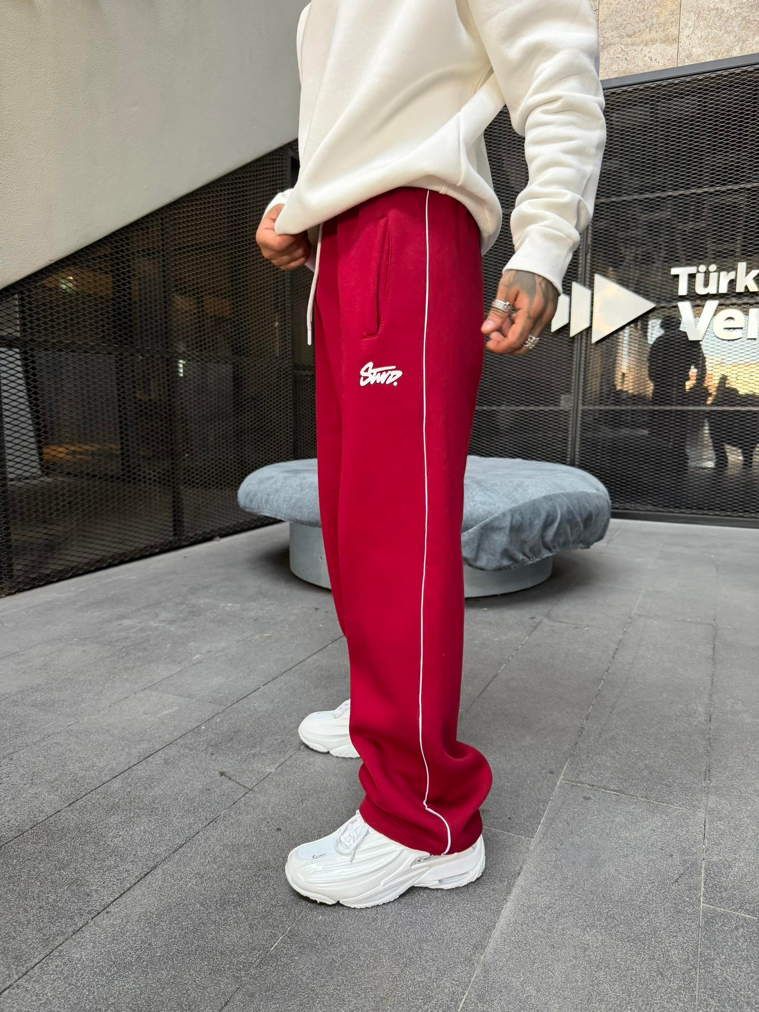 Şerit Detaylı SW Baggy Eşofman - Bordo
