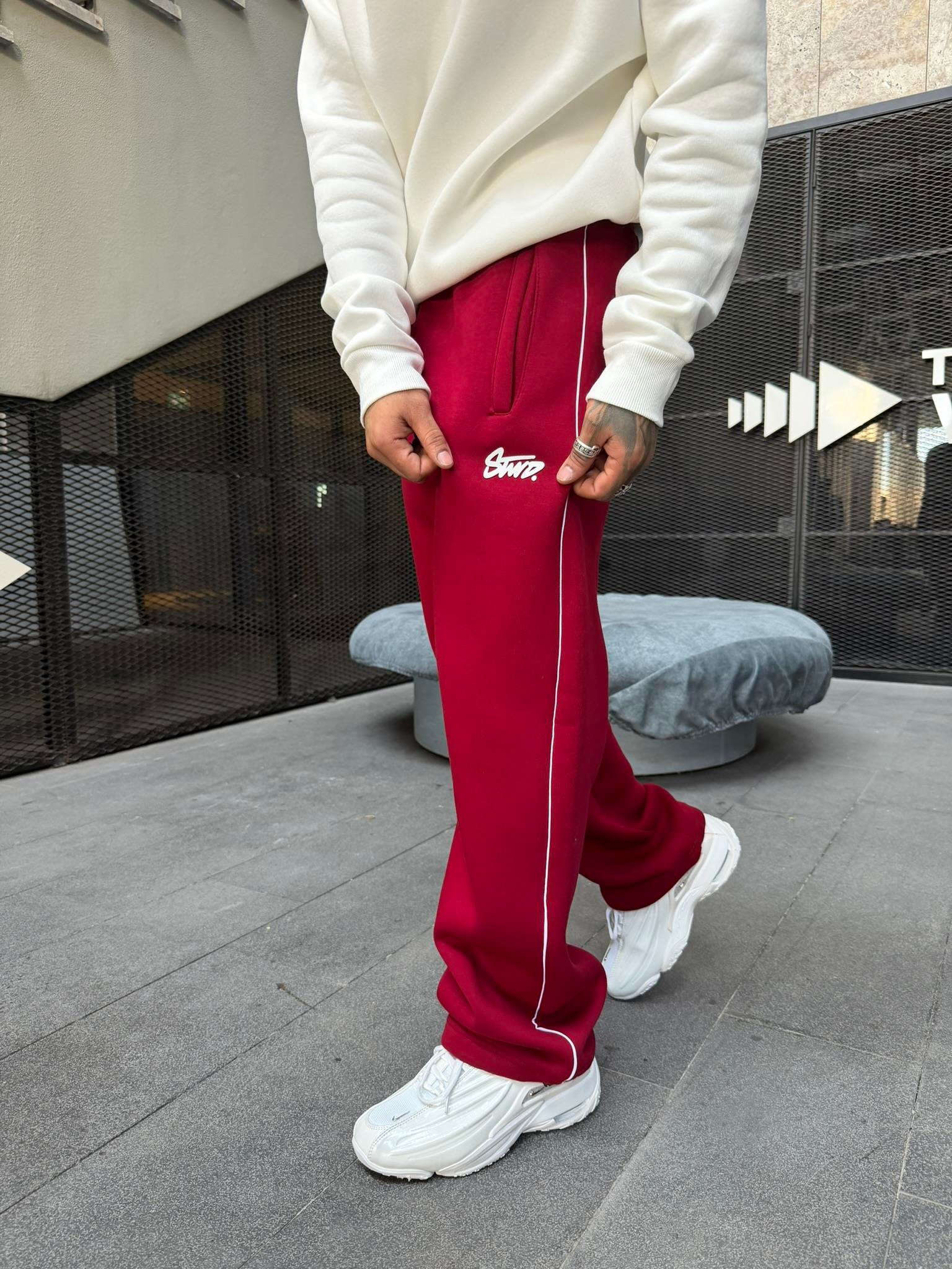 Şerit Detaylı SW Baggy Eşofman - Bordo