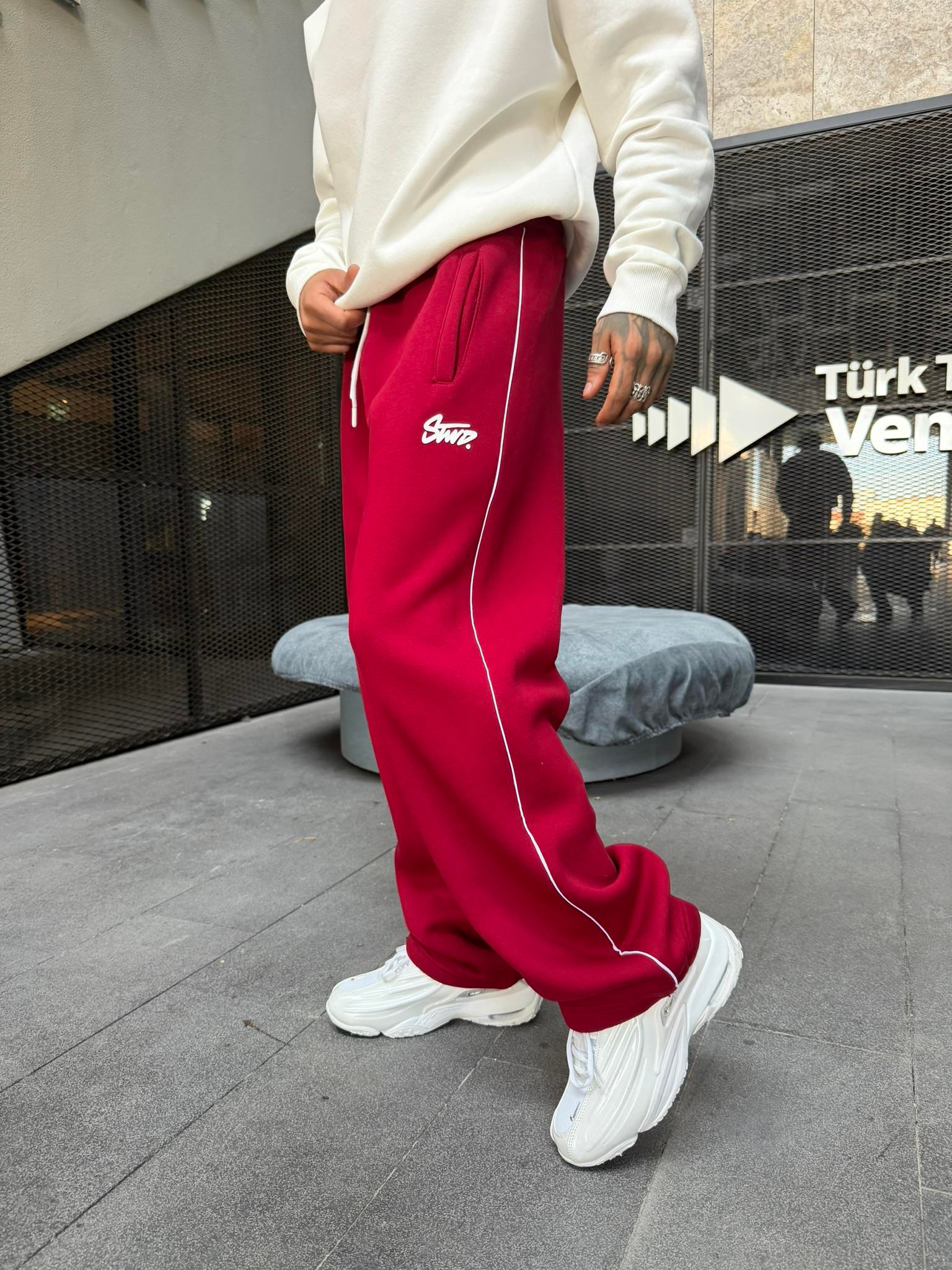 Şerit Detaylı SW Baggy Eşofman - Bordo