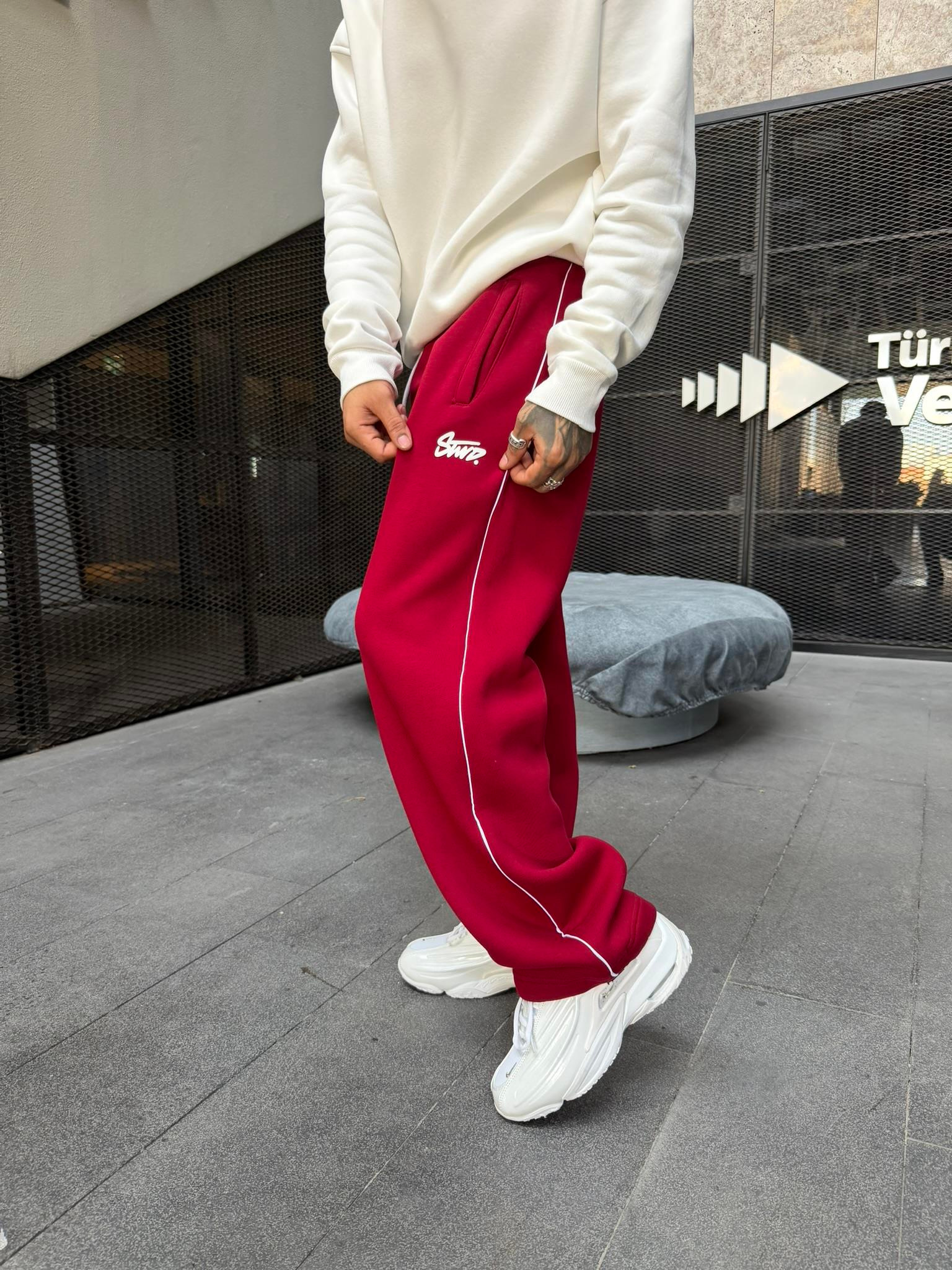 Şerit Detaylı SW Baggy Eşofman - Bordo