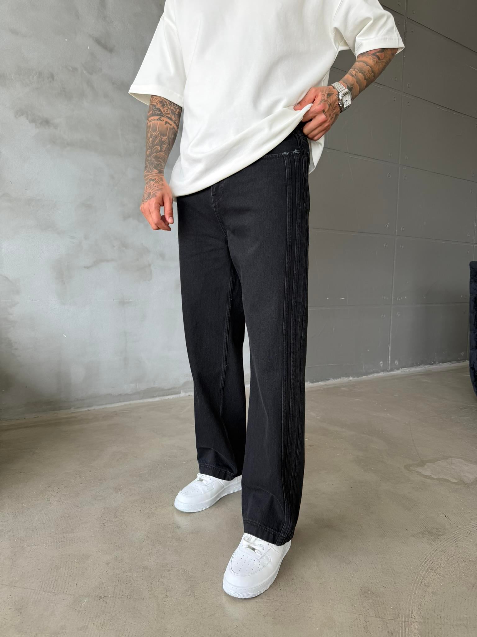 Şeritli Premium Baggy Pantolon - Siyah