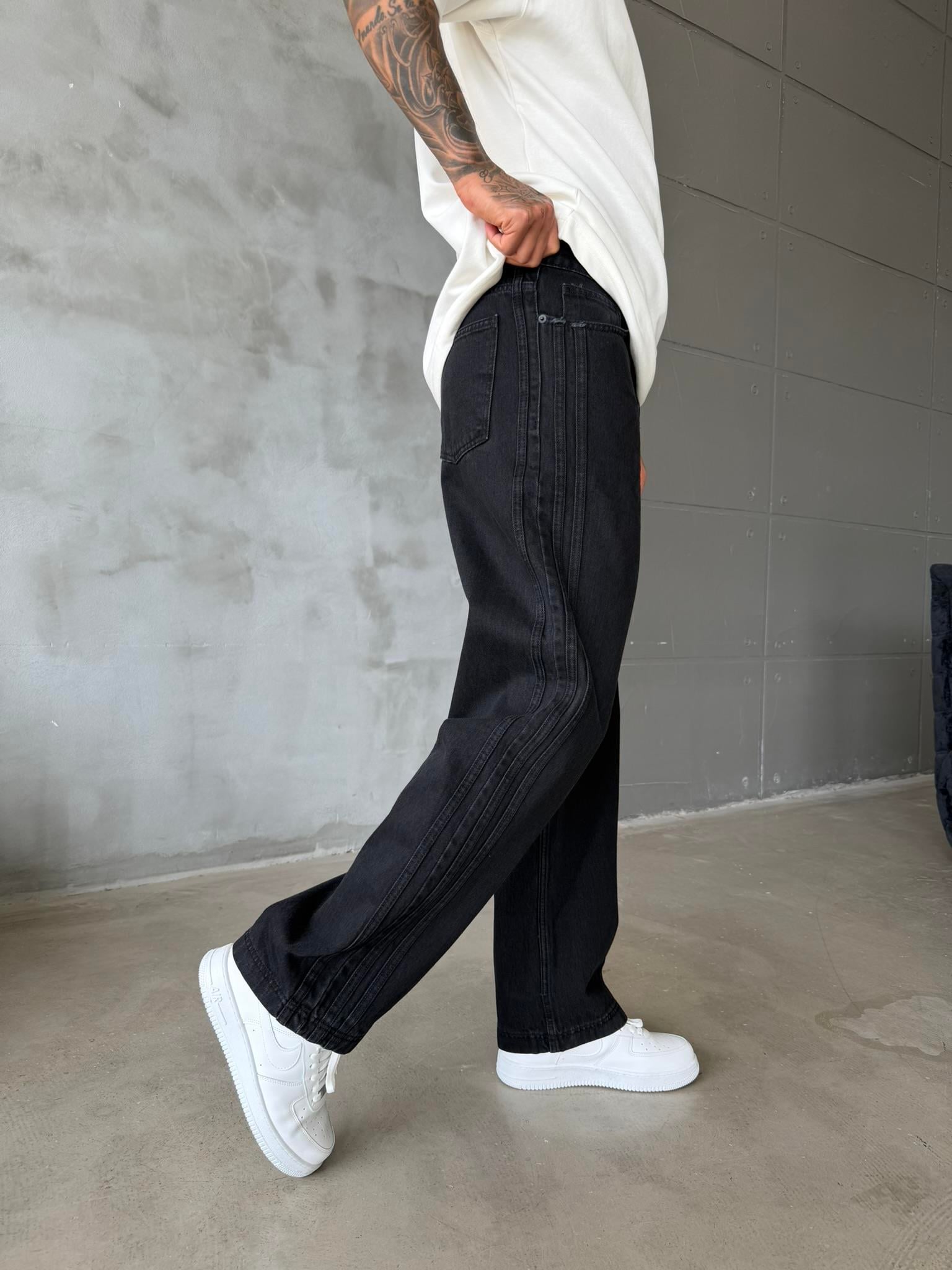 Şeritli Premium Baggy Pantolon - Siyah