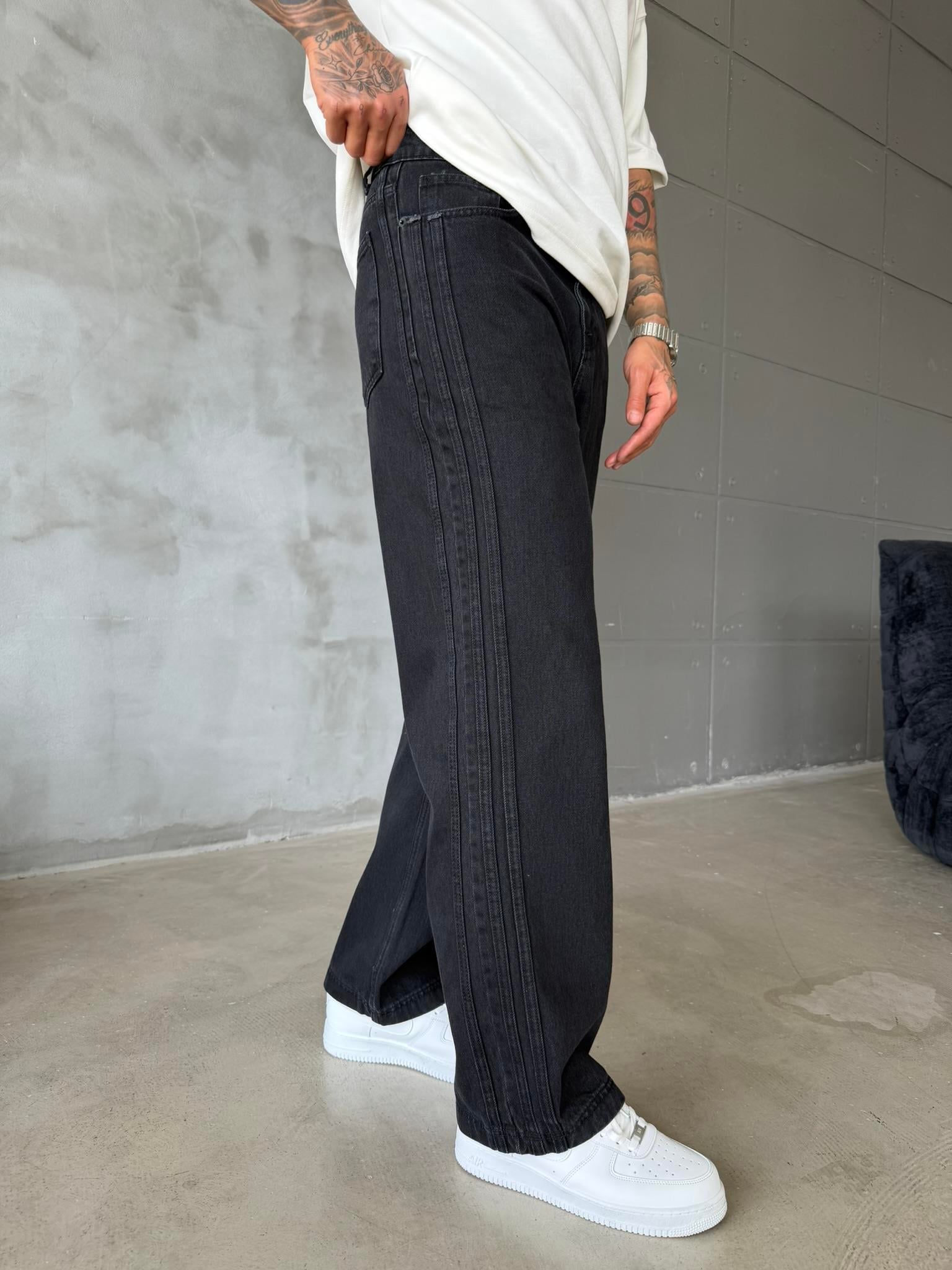 Şeritli Premium Baggy Pantolon - Siyah