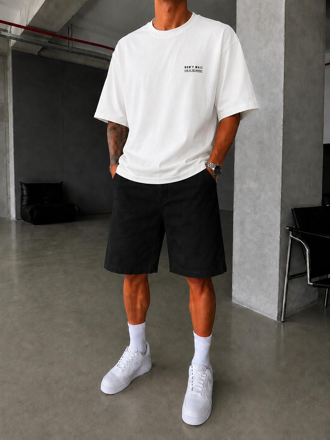 Shdow Wal Baskılı Acid Yıkama T-Shirt