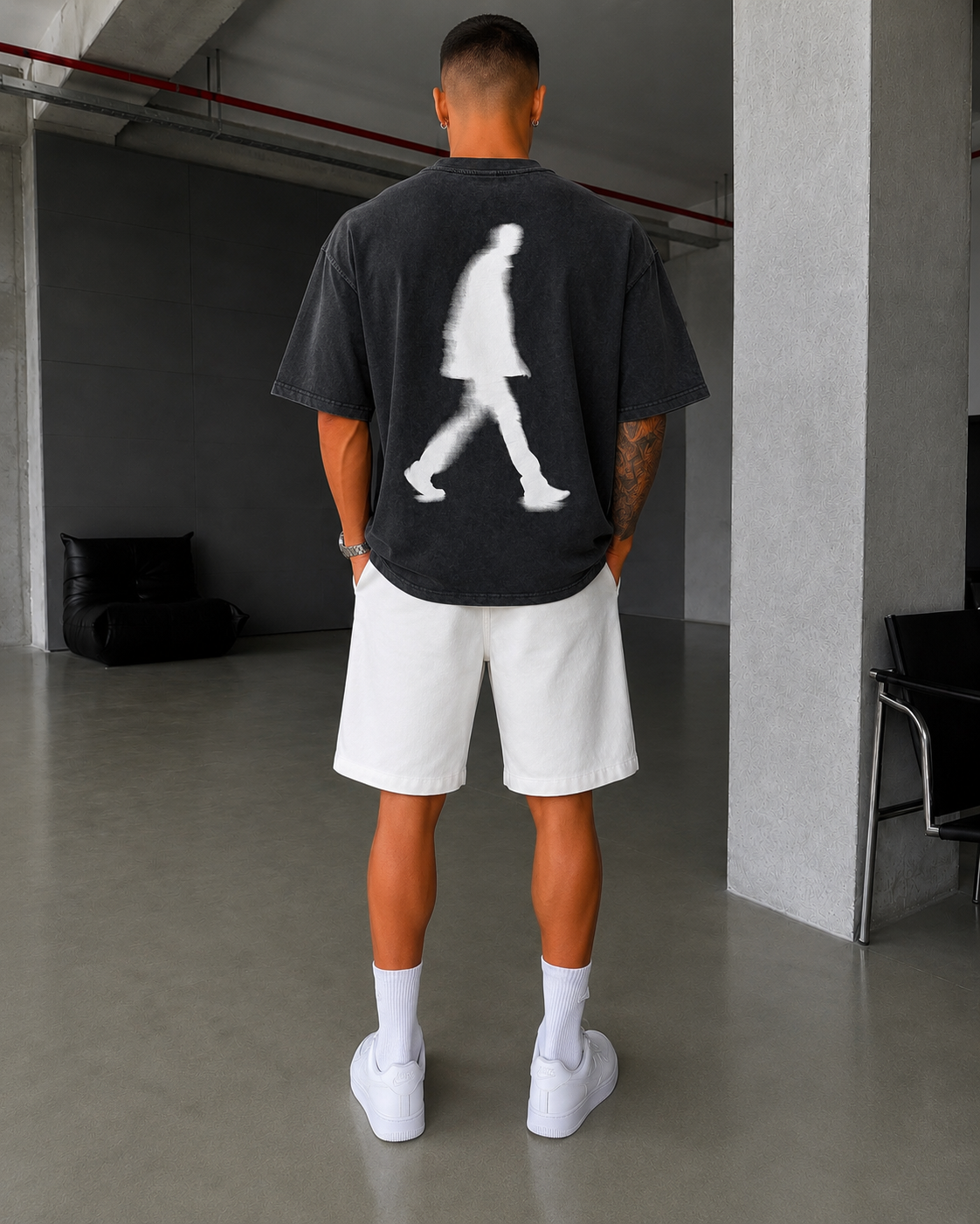 Shdow Wal Baskılı Acid Yıkama T-Shirt