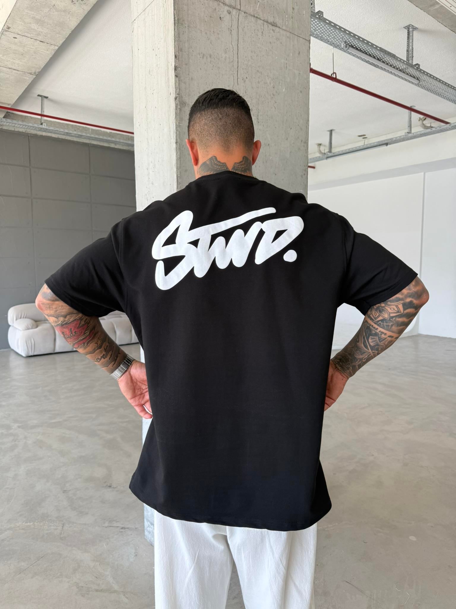 Sırt Baskılı Stwd T-Shirt -  Siyah