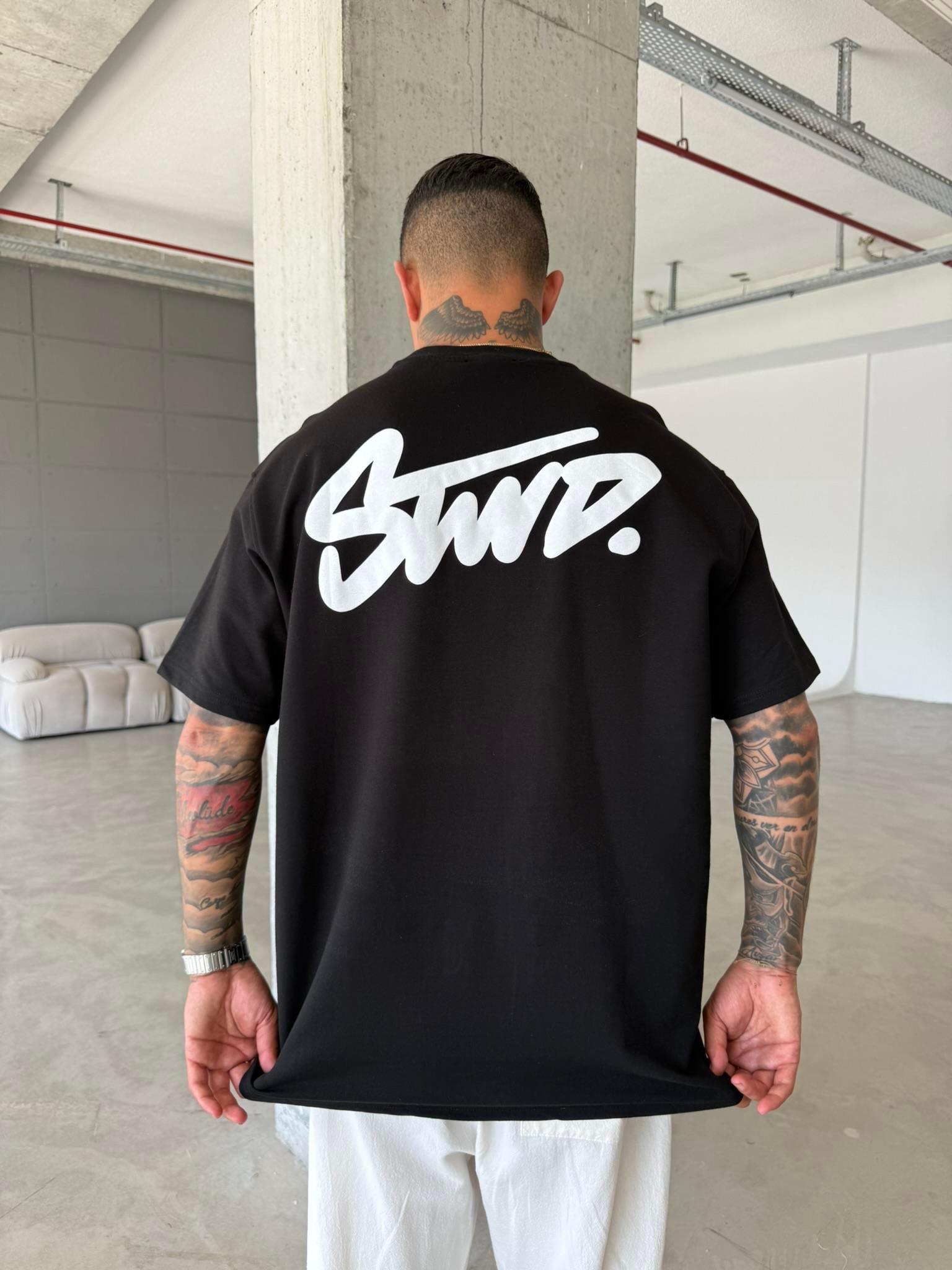 Sırt Baskılı Stwd T-Shirt -  Siyah