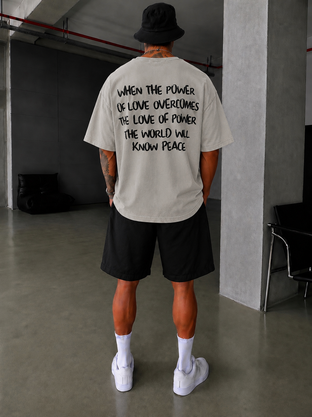 Sırt Nakış Detaylı When The Power T-Shirt- Gri