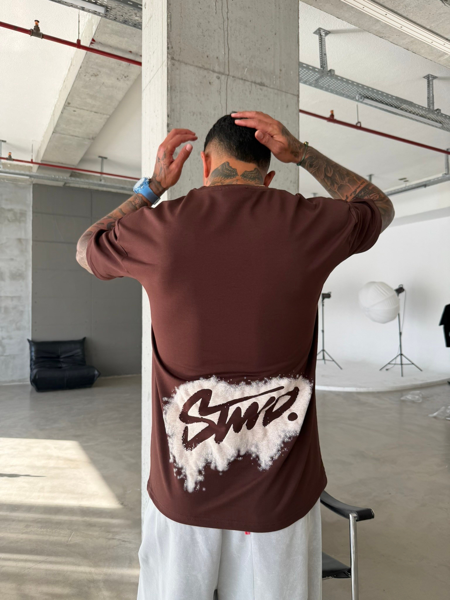 Smoke Signature Oversize T-Shirt - Kahve