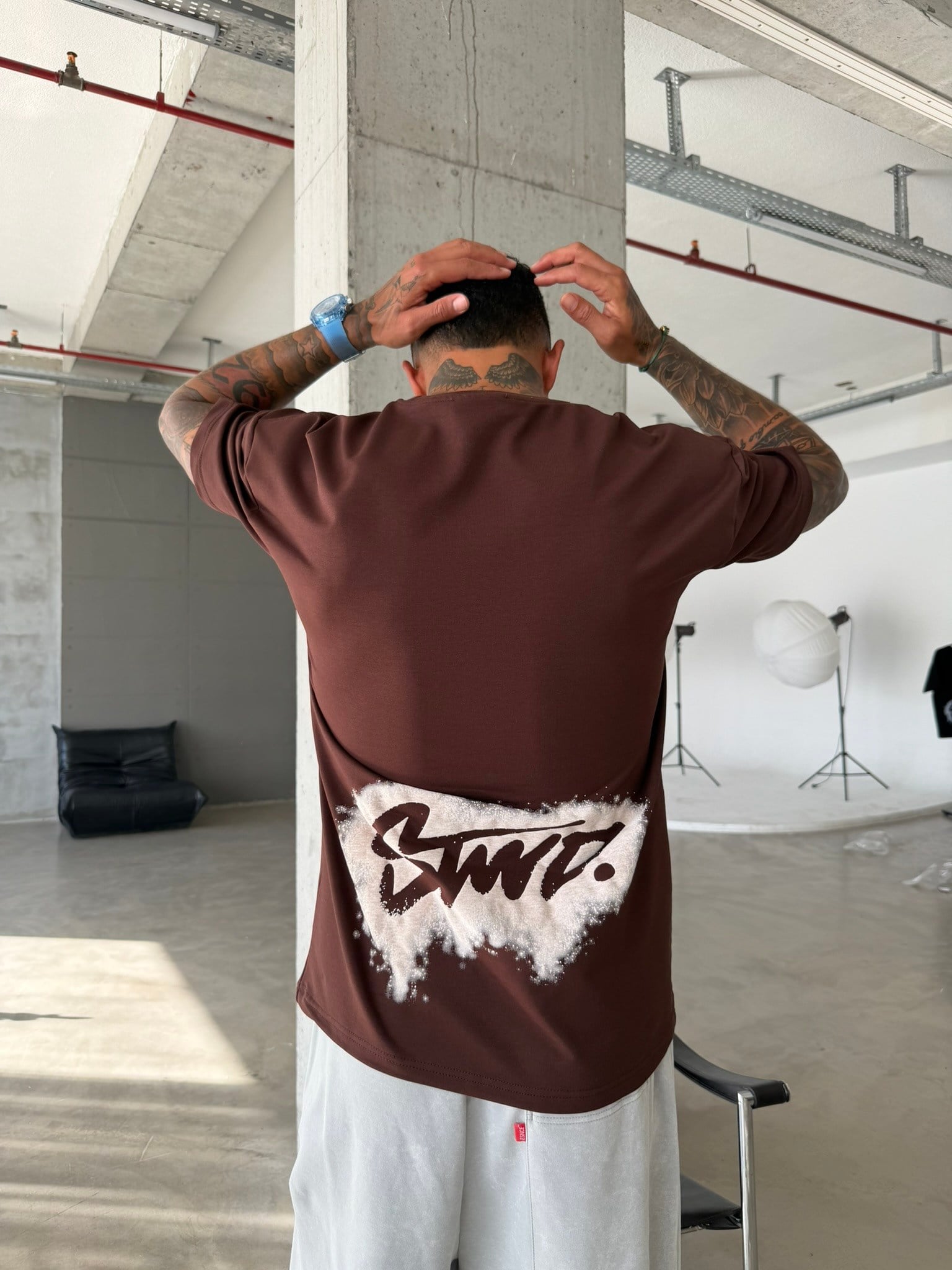 Smoke Signature Oversize T-Shirt - Kahve