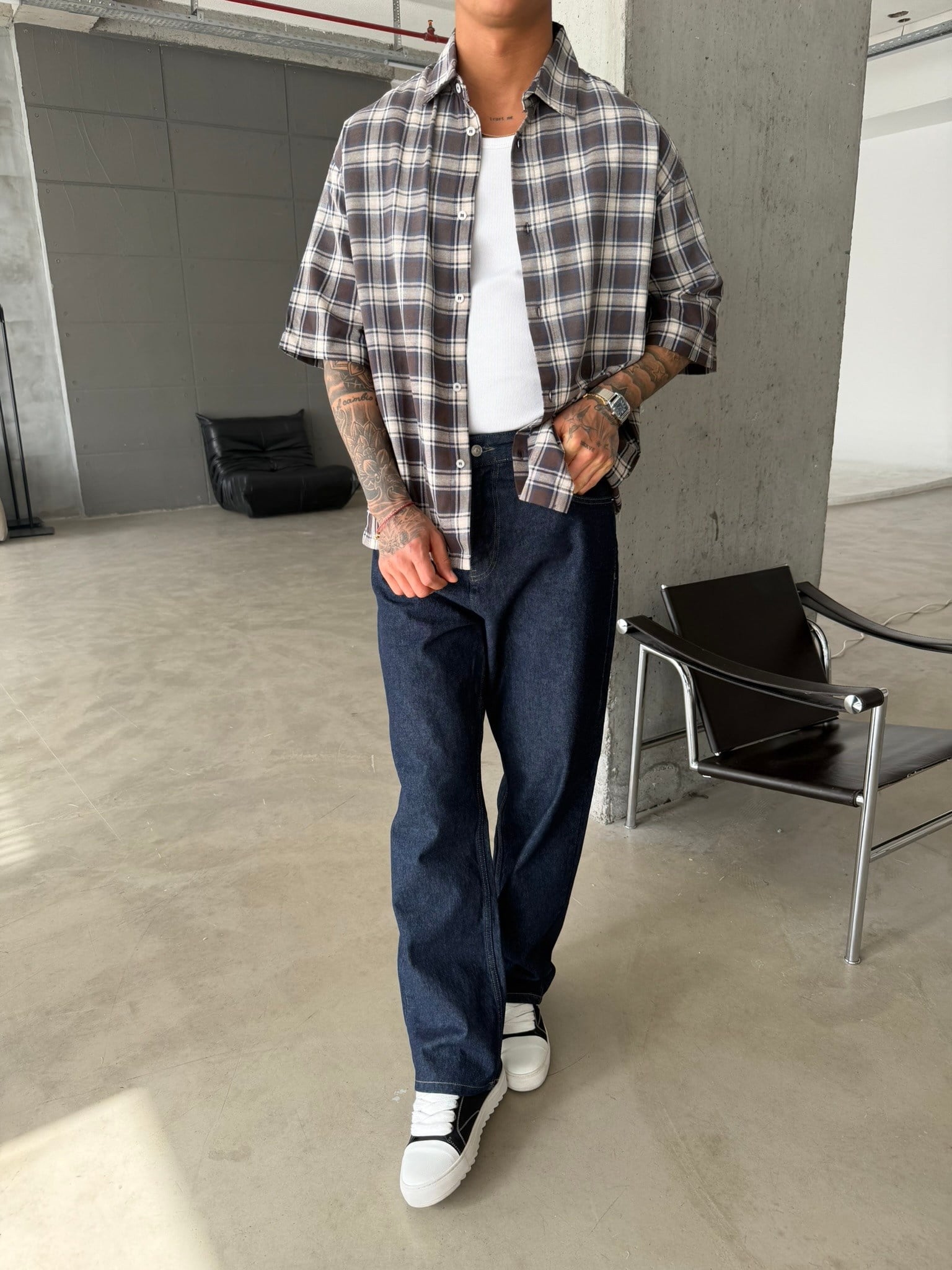 Spreyli Premium 08 Ekose Gömlek - Kahve