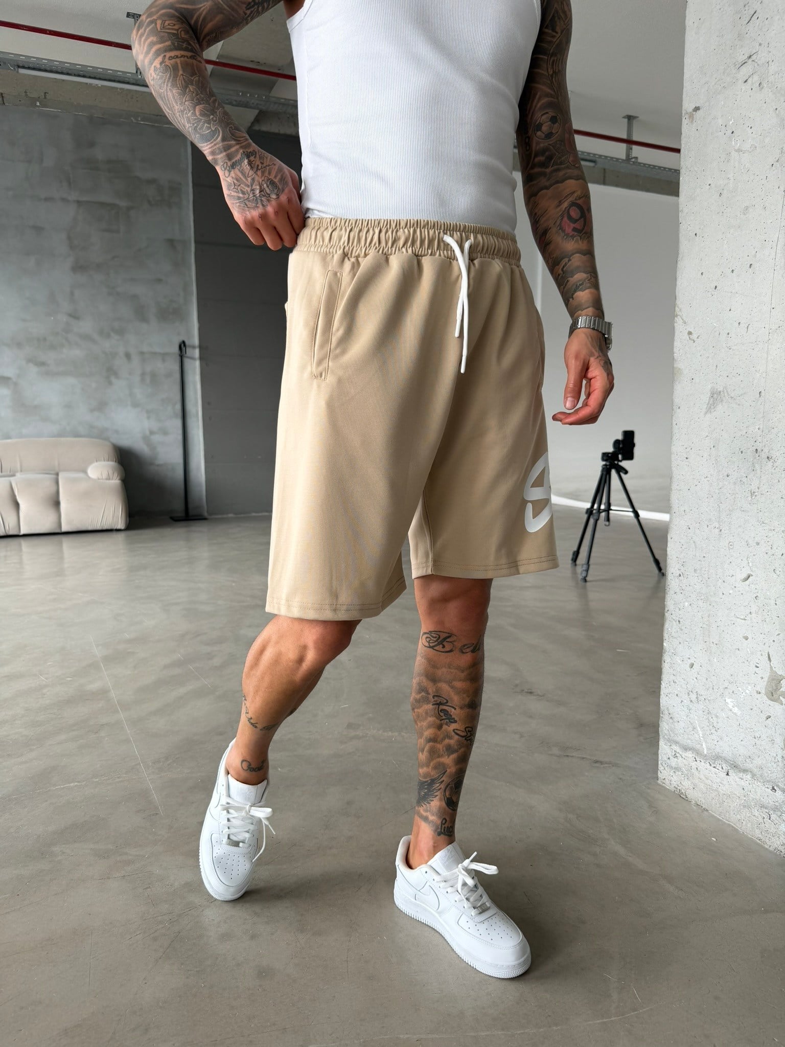 Stwd Büyük Baskı Şort - Bej