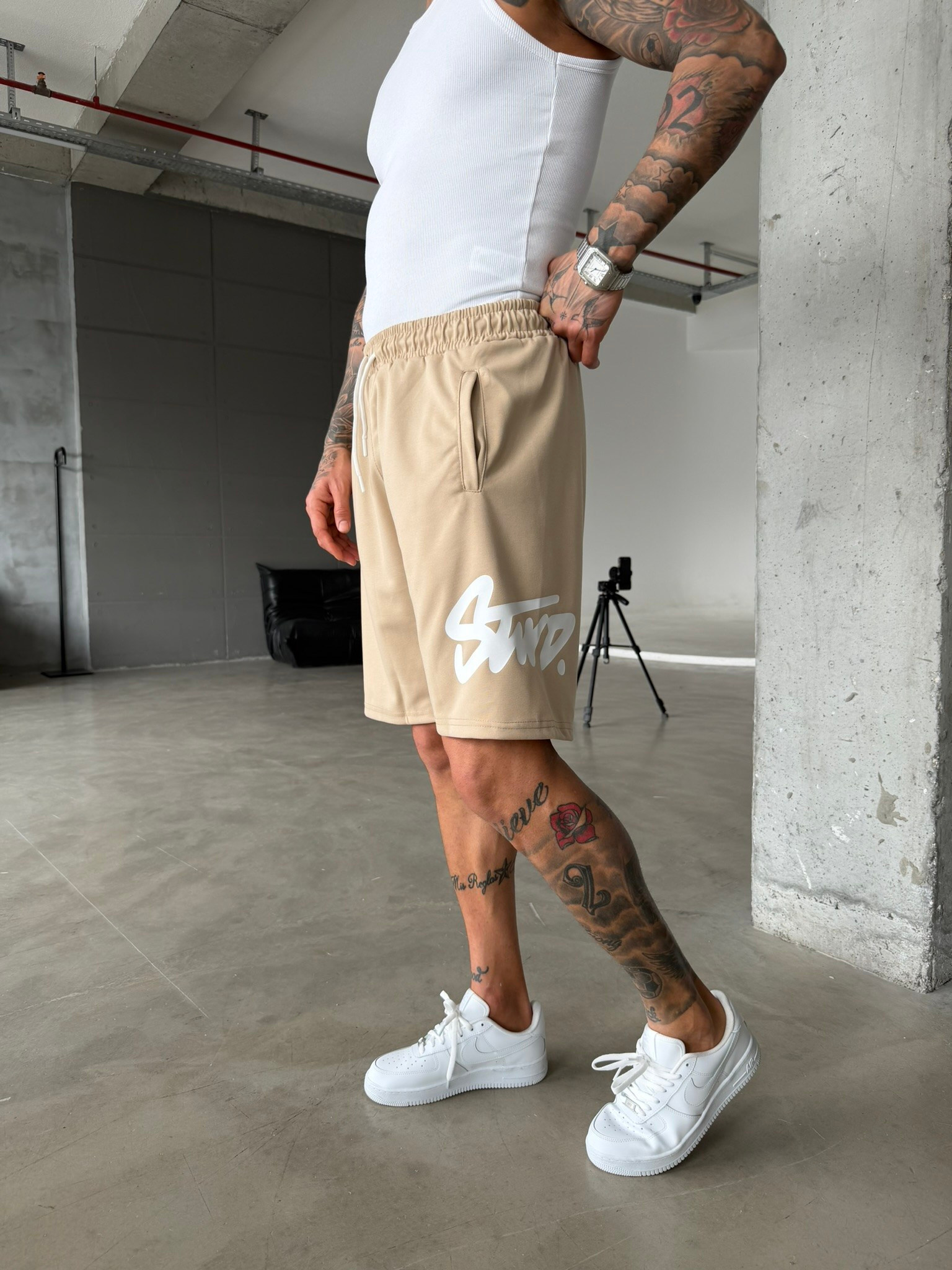 Stwd Büyük Baskı Şort - Bej