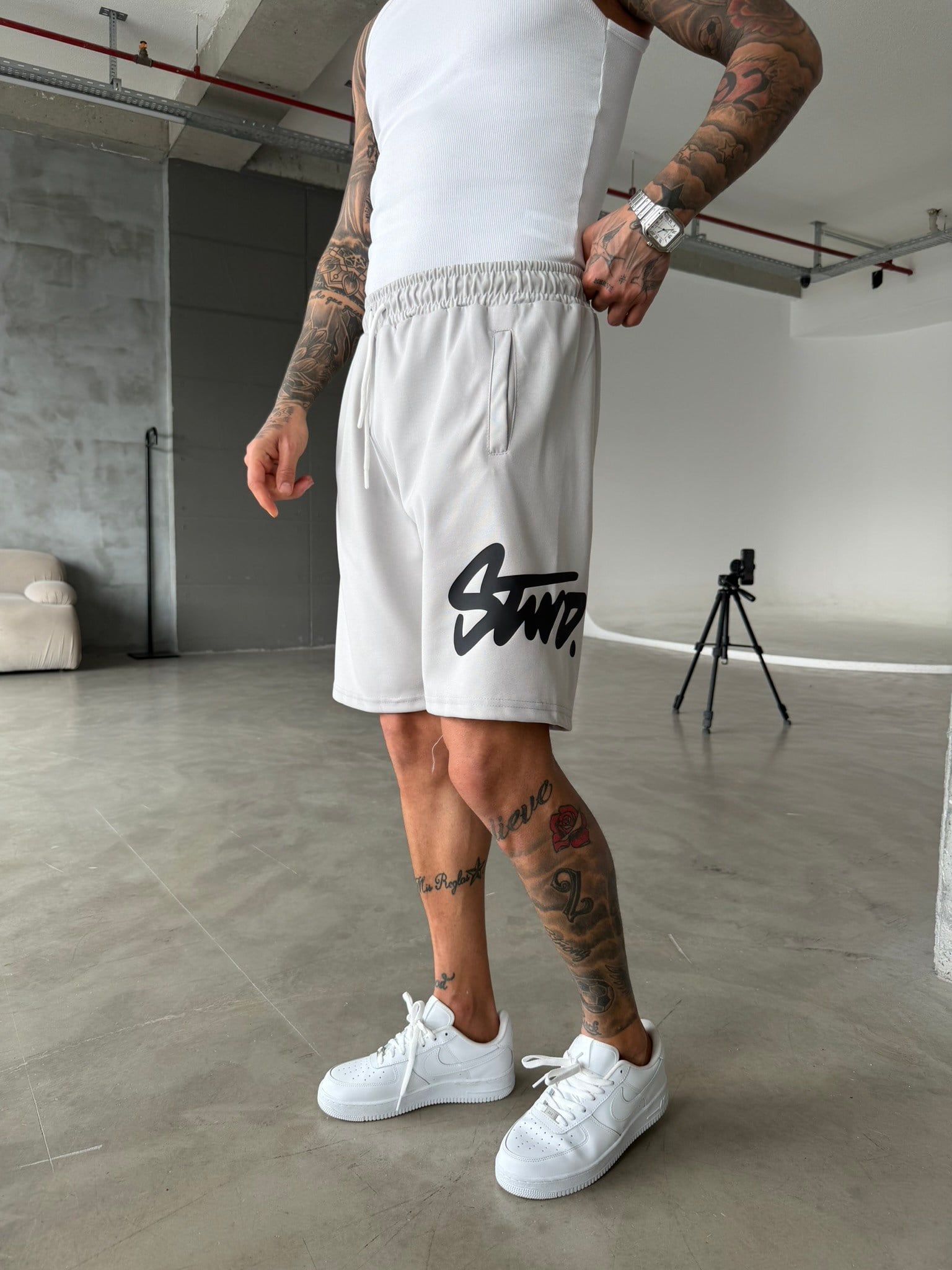 Stwd Büyük Baskı Şort - Boyama Gri