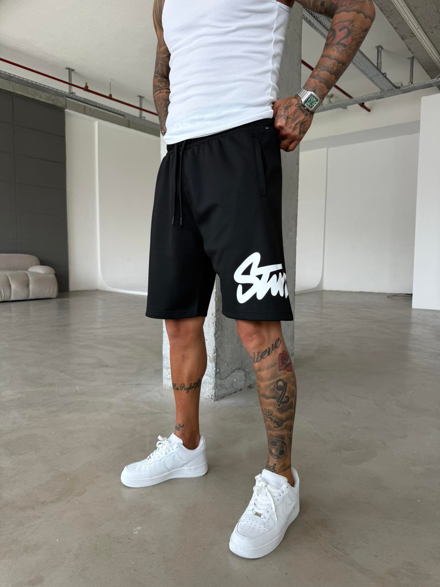 Stwd Büyük Baskı Şort - Siyah
