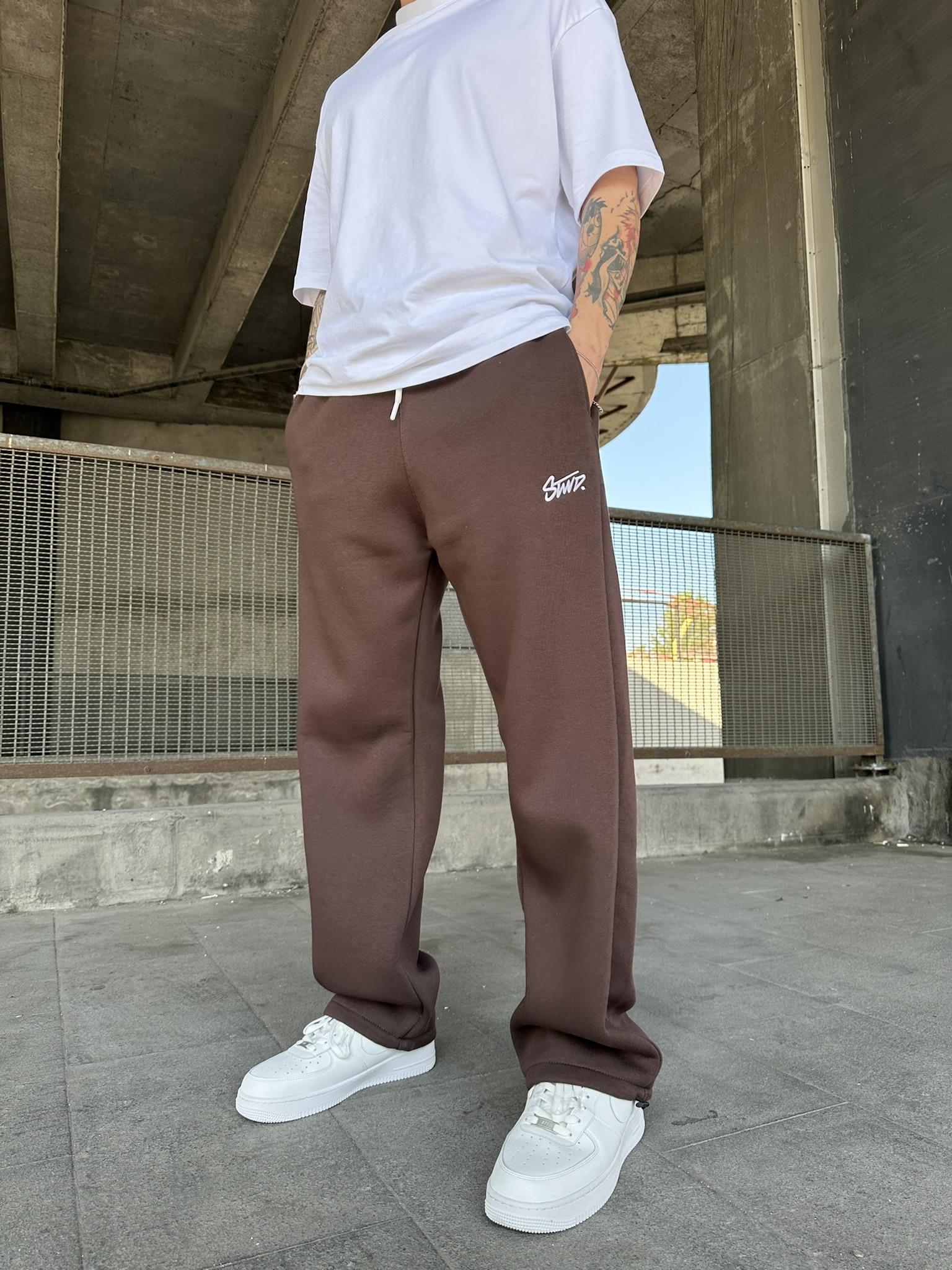 Stwd Nakışlı Stoper Paça Lastikli Eşofman Altı -Kahve