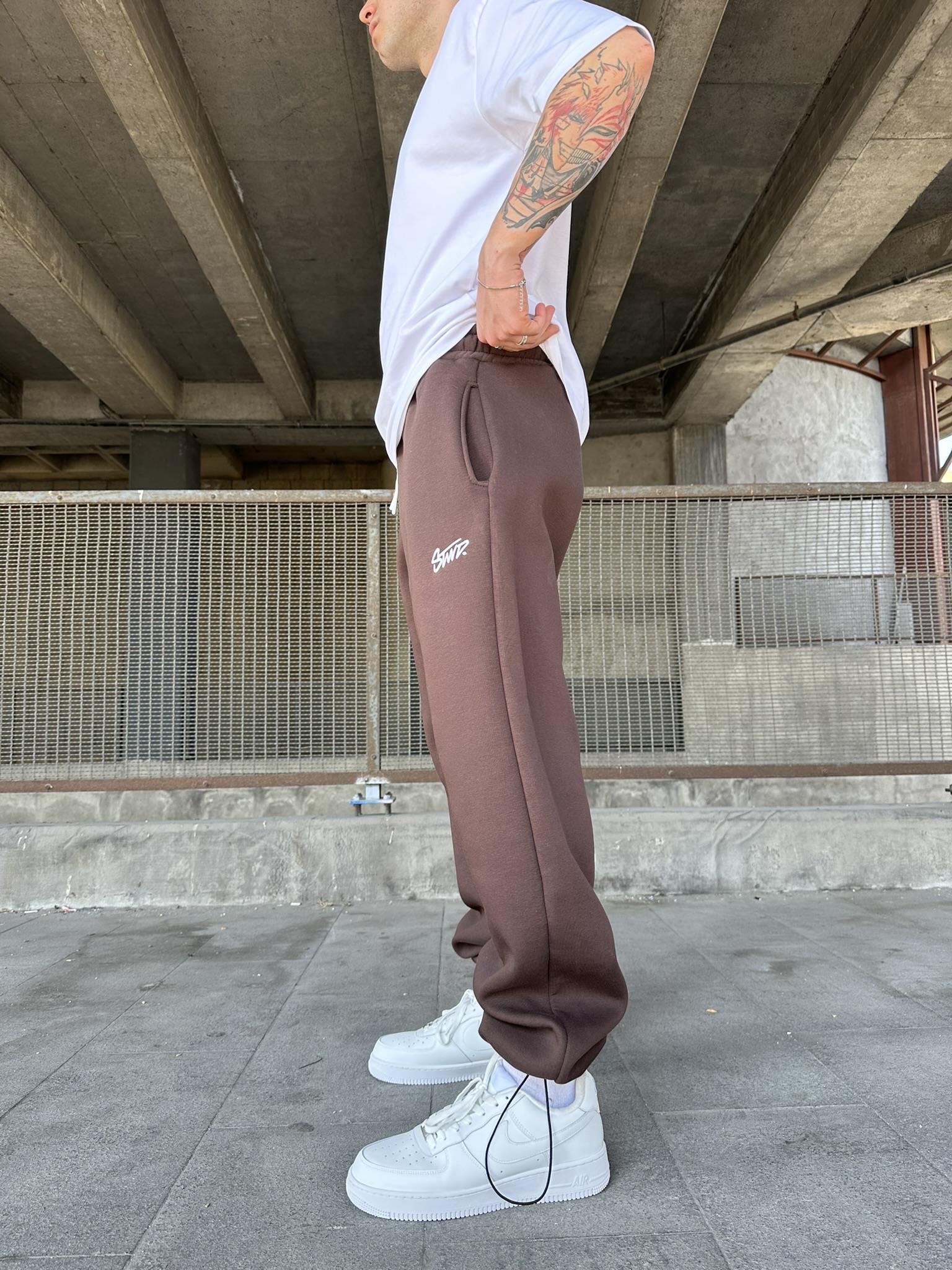 Stwd Nakışlı Stoper Paça Lastikli Eşofman Altı -Kahve