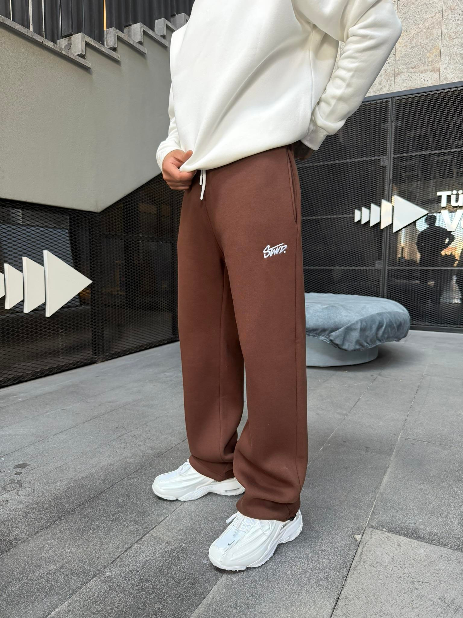 Stwd Nakışlı Stoper Paça Lastikli Eşofman Altı -Kahve