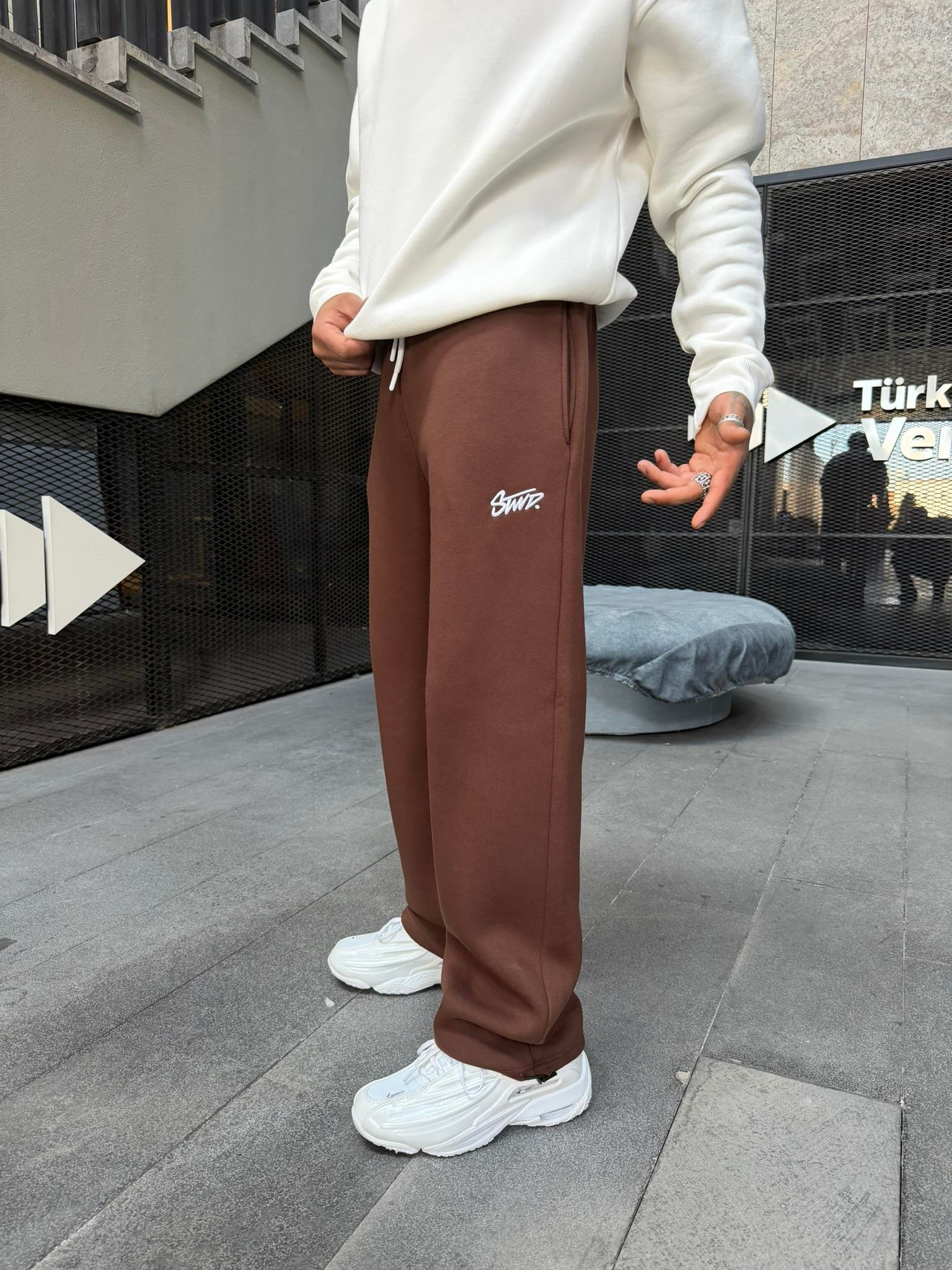 Stwd Nakışlı Stoper Paça Lastikli Eşofman Altı -Kahve