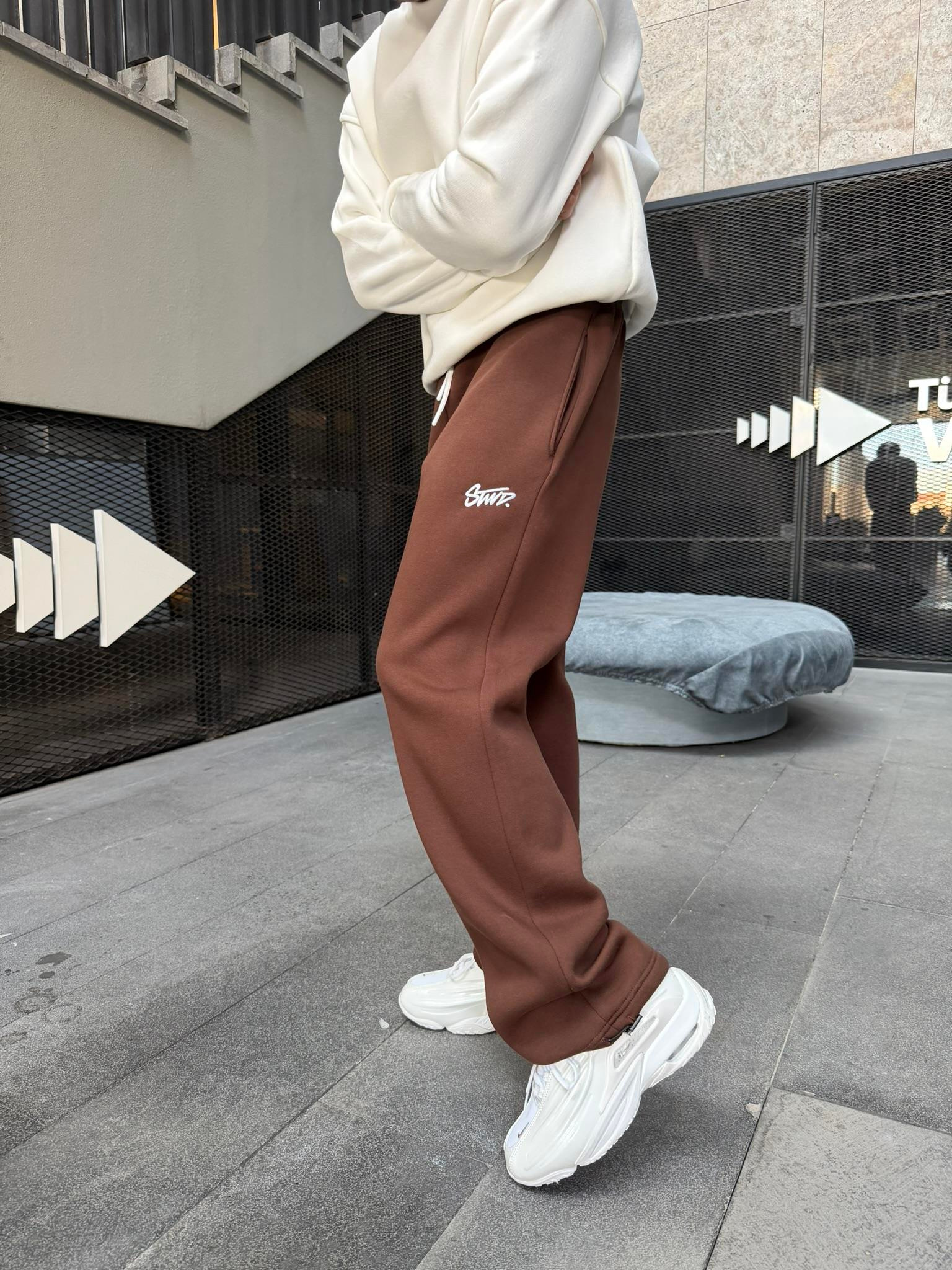 Stwd Nakışlı Stoper Paça Lastikli Eşofman Altı -Kahve