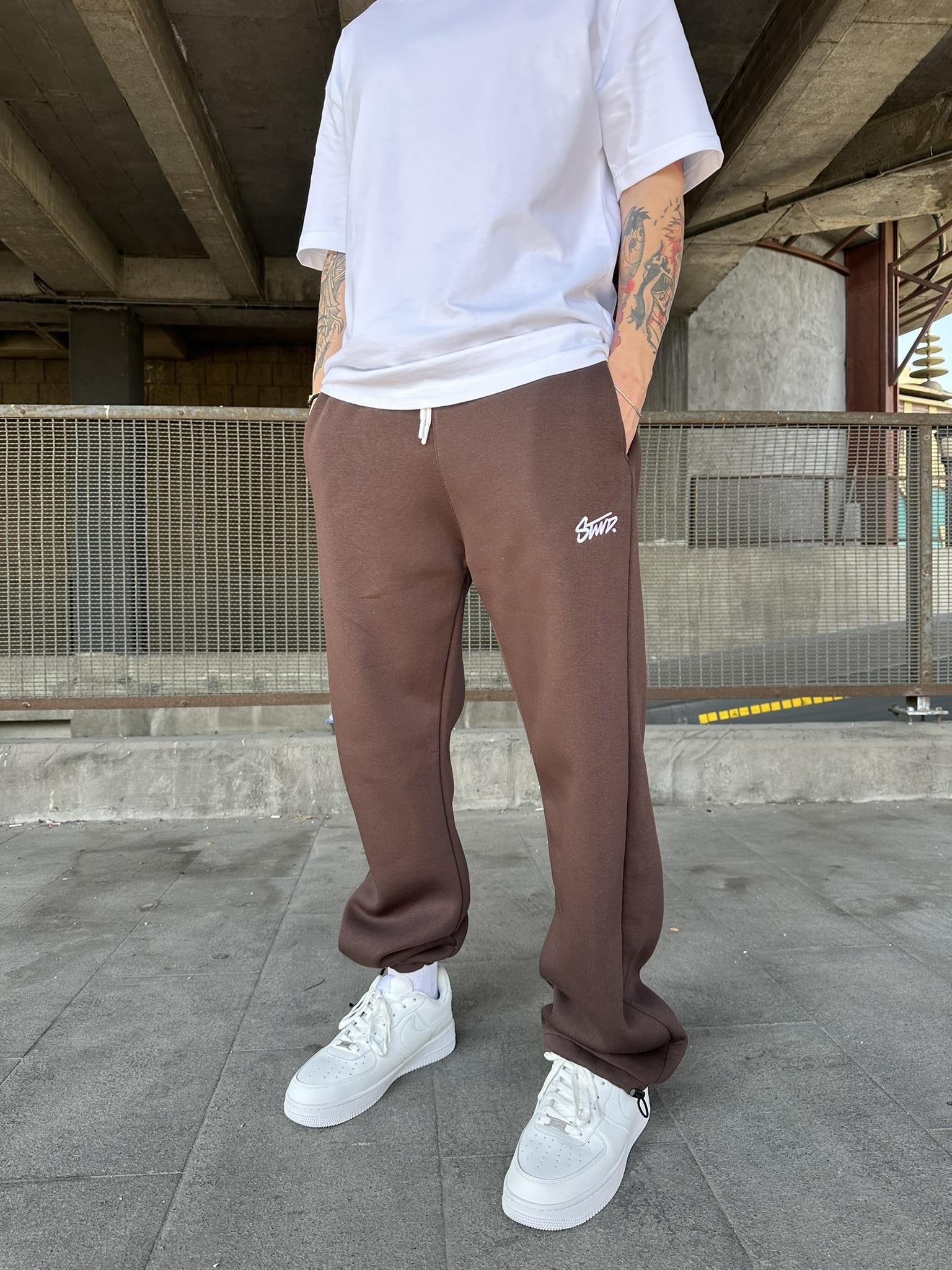 Stwd Nakışlı Stoper Paça Lastikli Eşofman Altı -Kahve