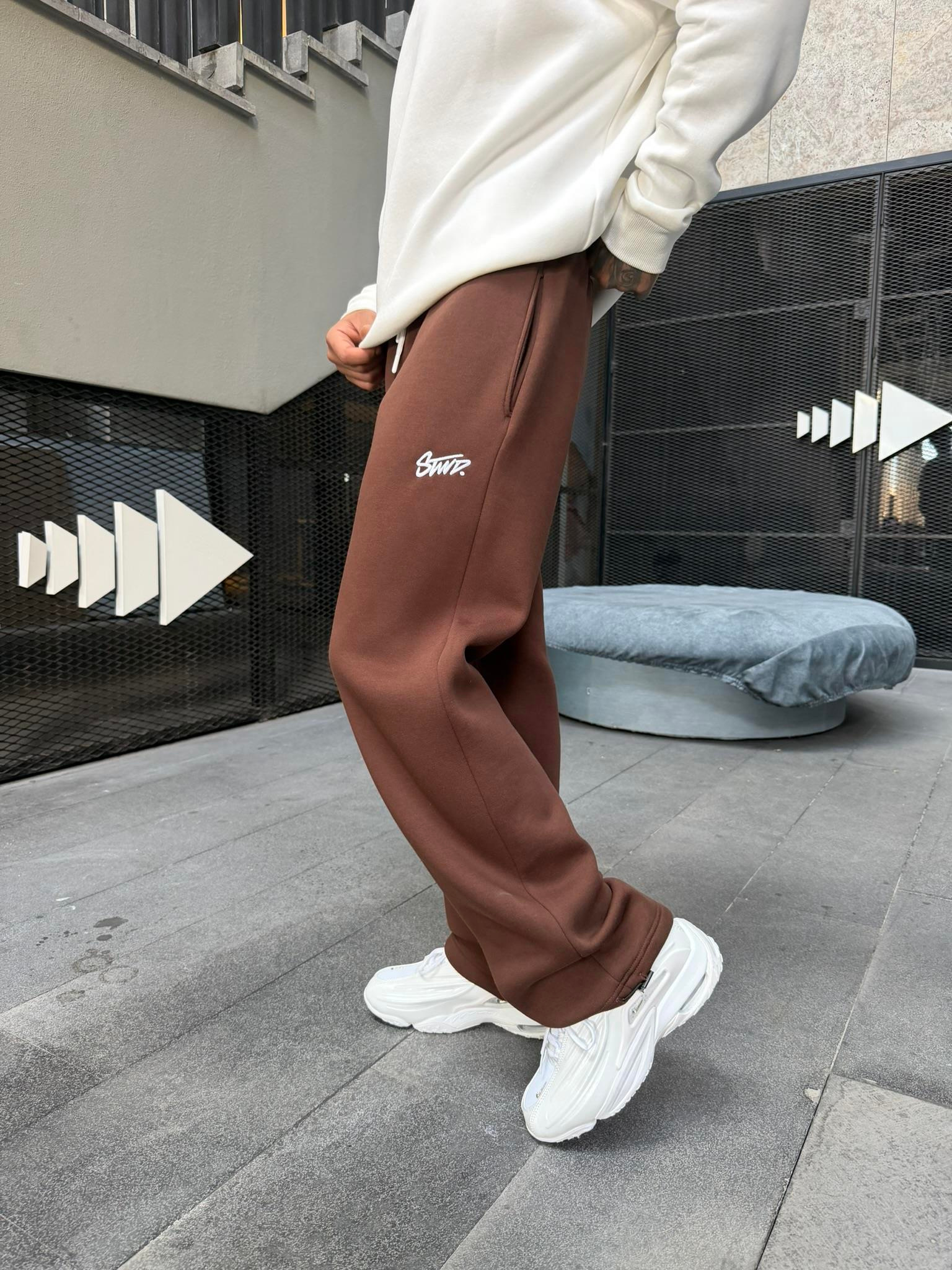 Stwd Nakışlı Stoper Paça Lastikli Eşofman Altı -Kahve