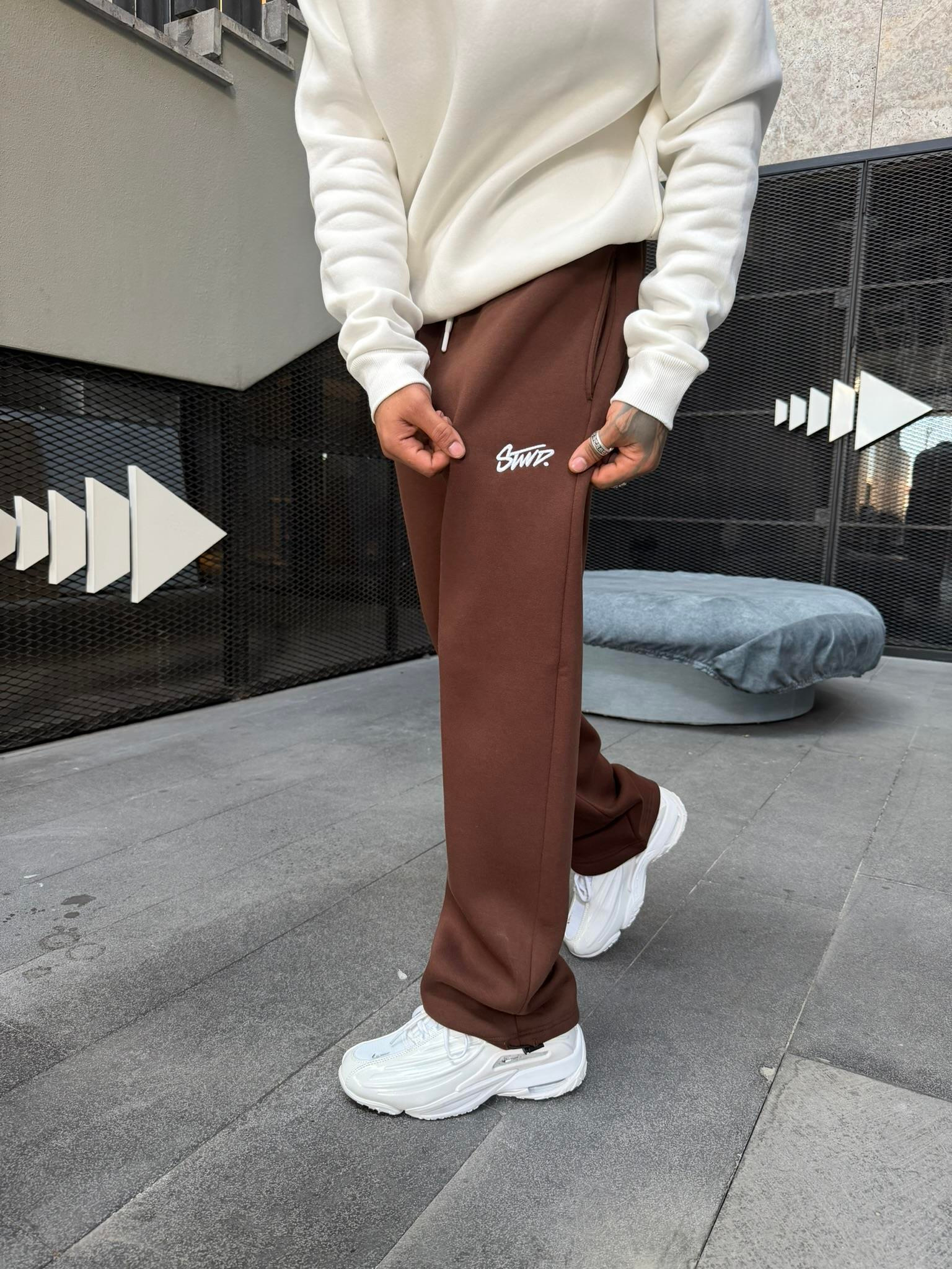 Stwd Nakışlı Stoper Paça Lastikli Eşofman Altı -Kahve