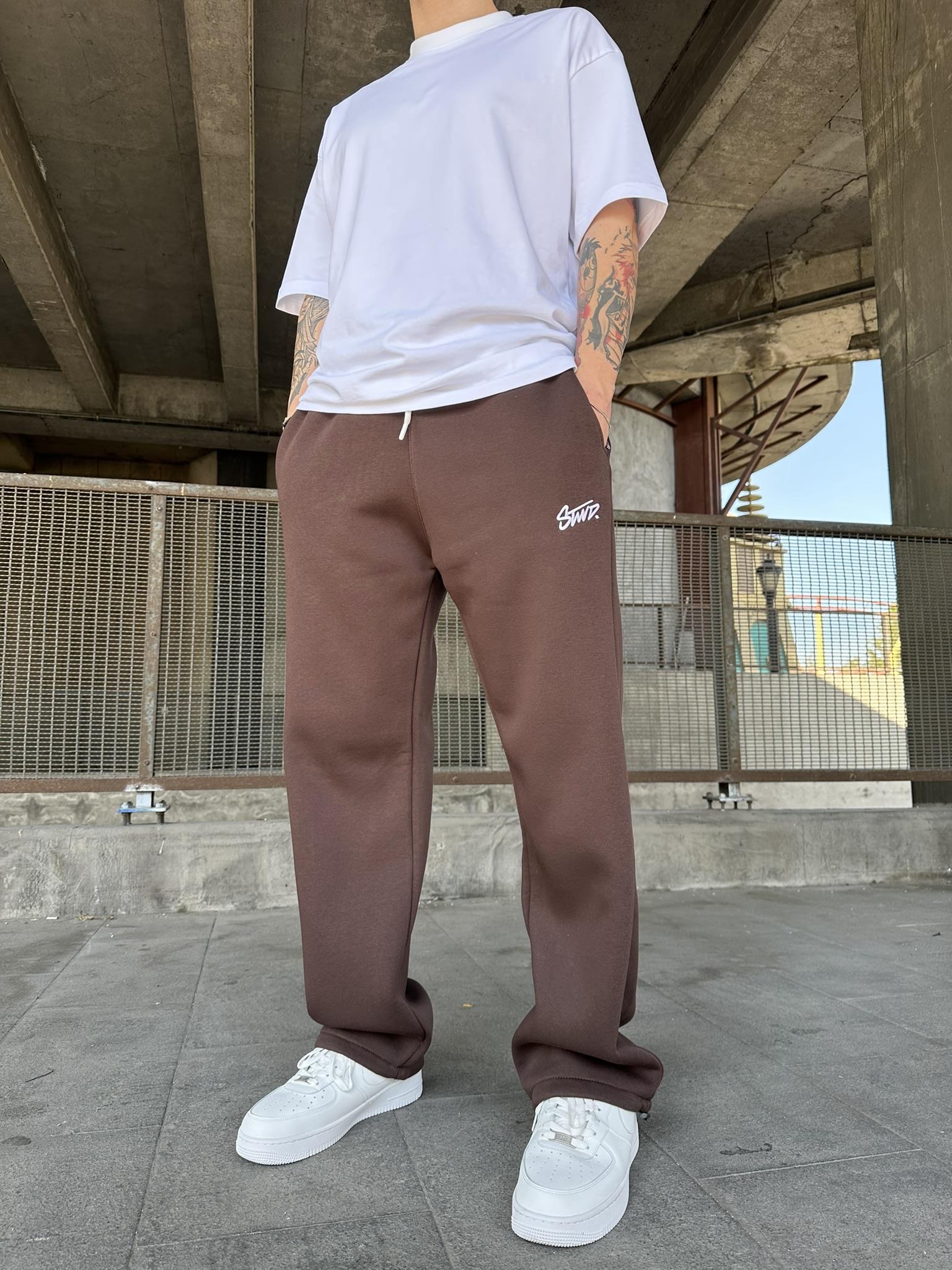 Stwd Nakışlı Stoper Paça Lastikli Eşofman Altı -Kahve