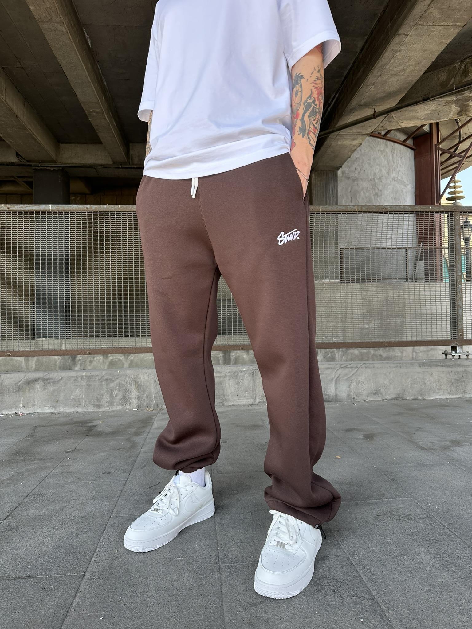 Stwd Nakışlı Stoper Paça Lastikli Eşofman Altı -Kahve