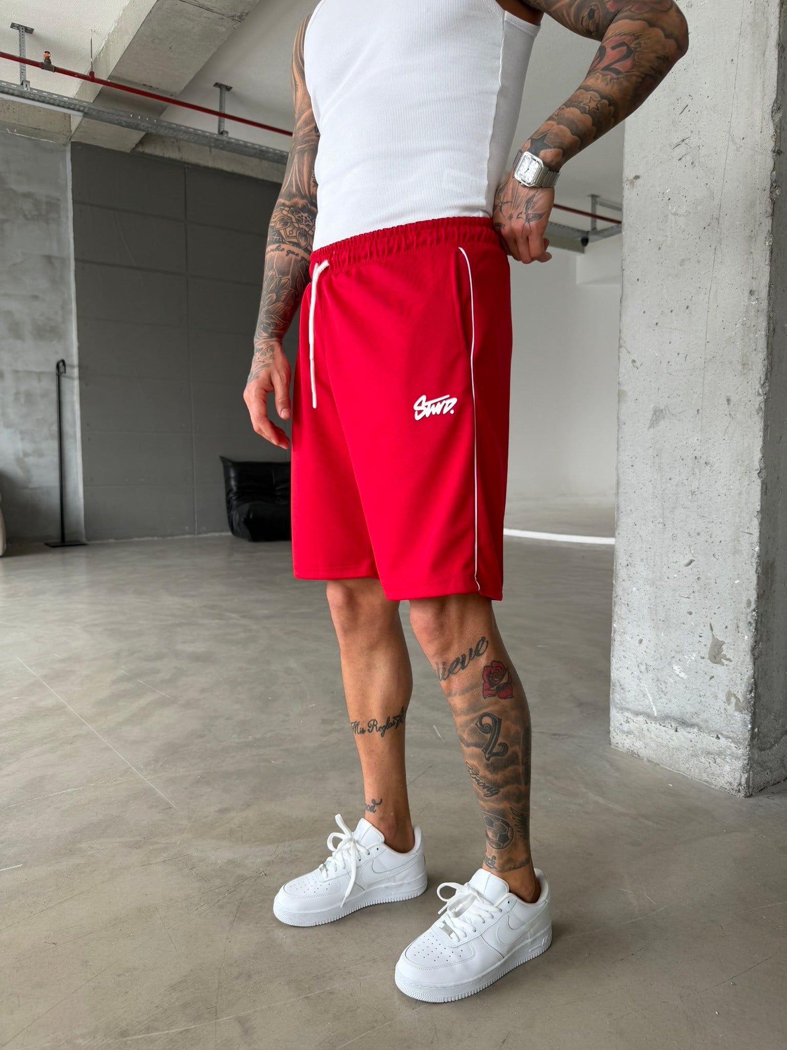 Stwd Şeritli Şort - Kırmızı