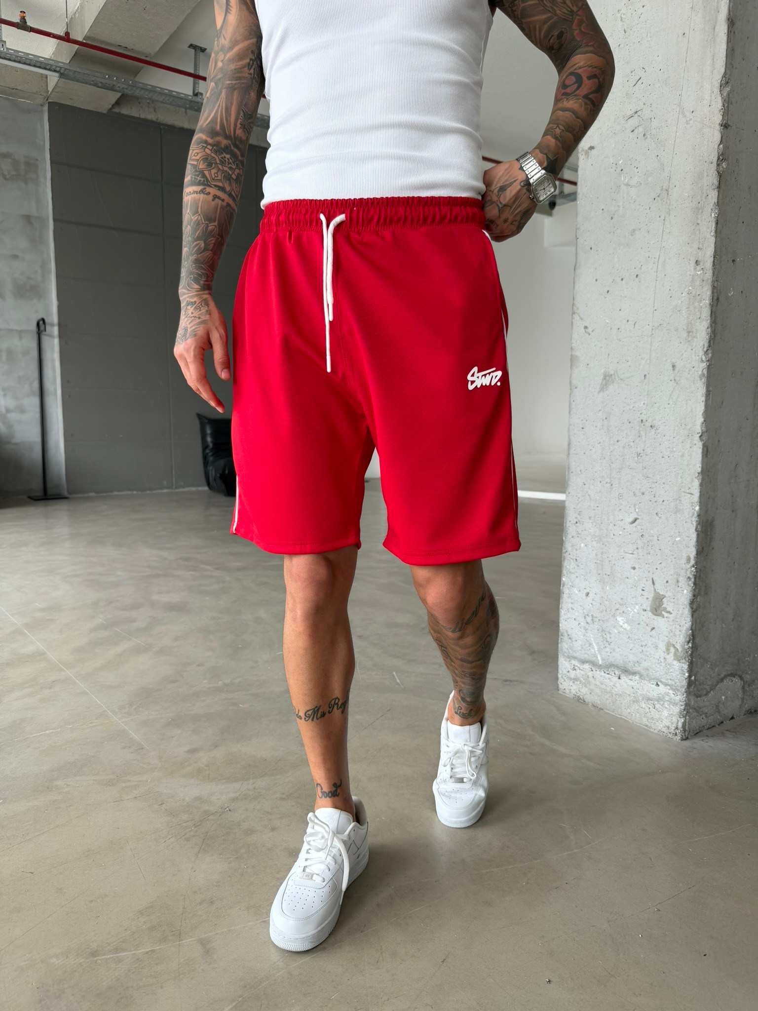 Stwd Şeritli Şort - Kırmızı