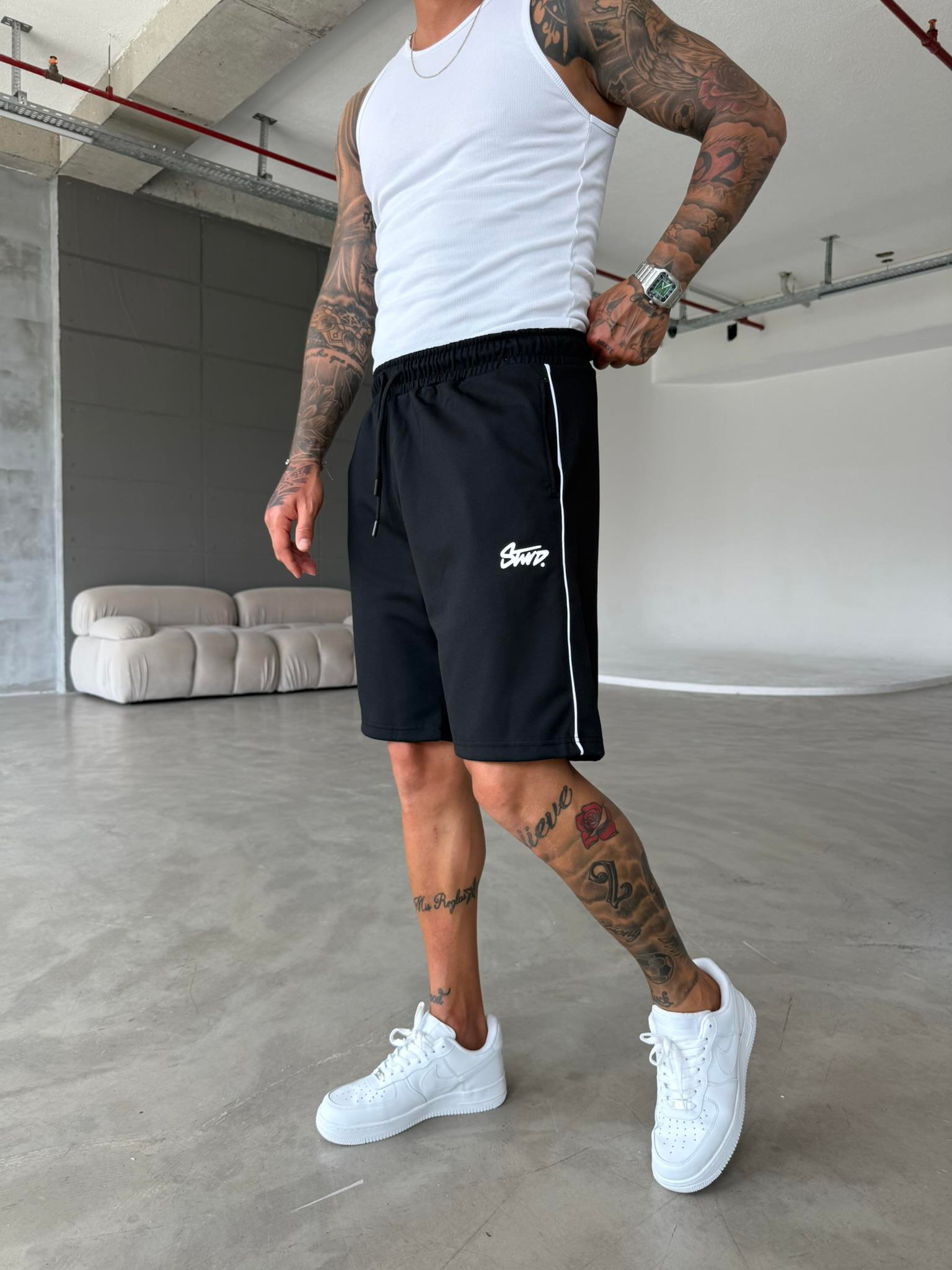 Stwd Şeritli Şort - Siyah