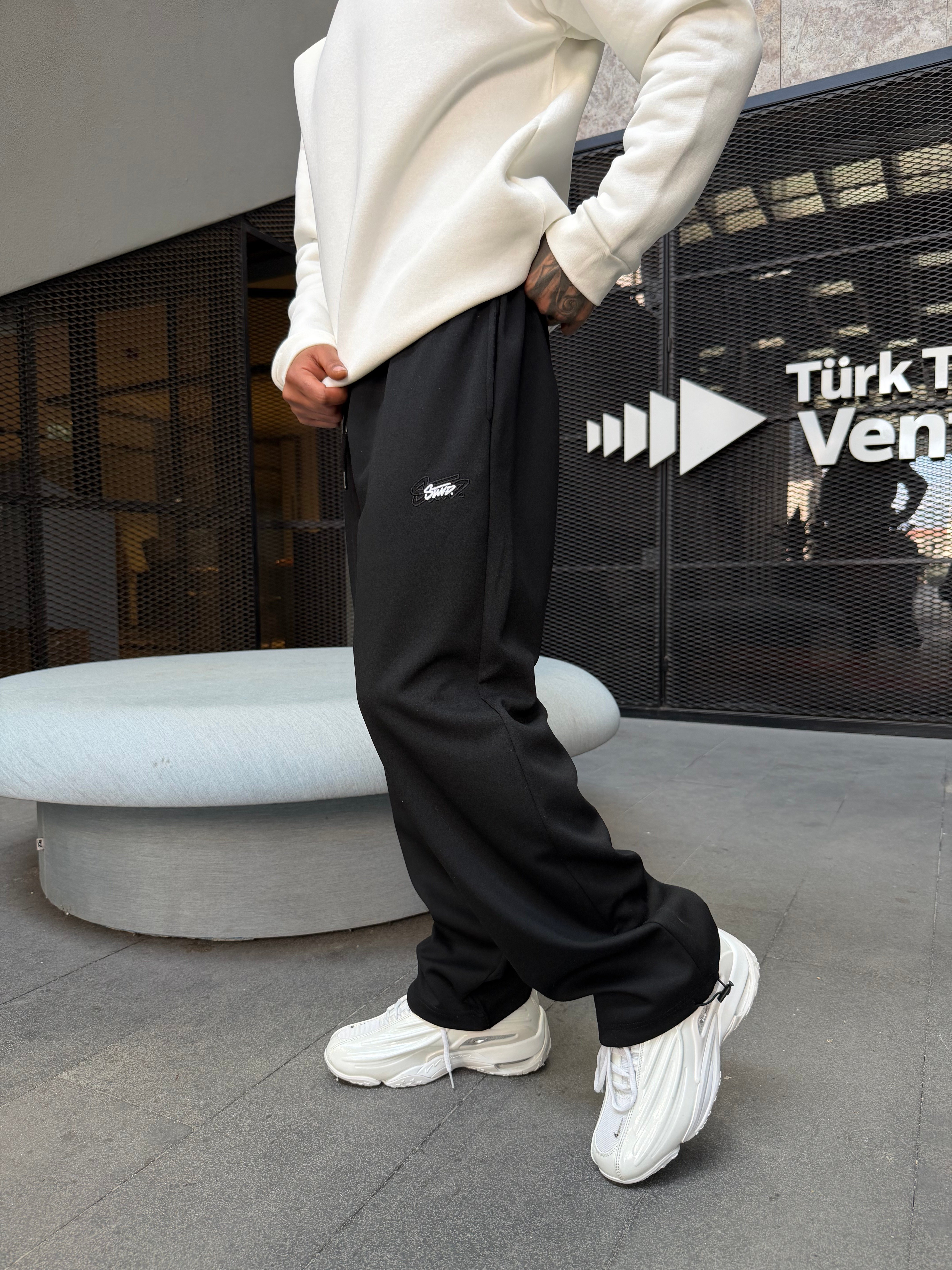 SW Basic Cift Nakış Baggy Eşofman - Siyah