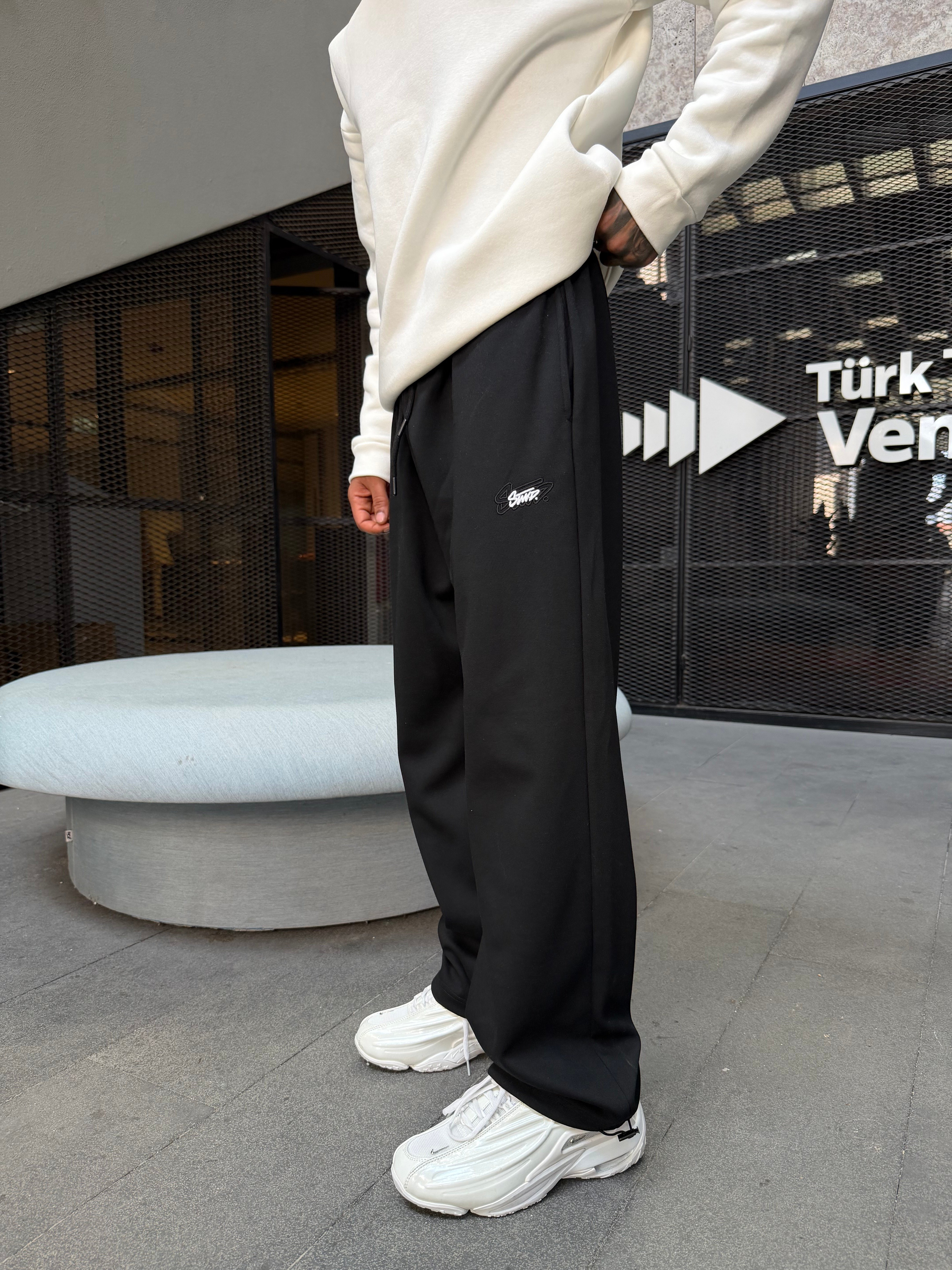 SW Basic Cift Nakış Baggy Eşofman - Siyah