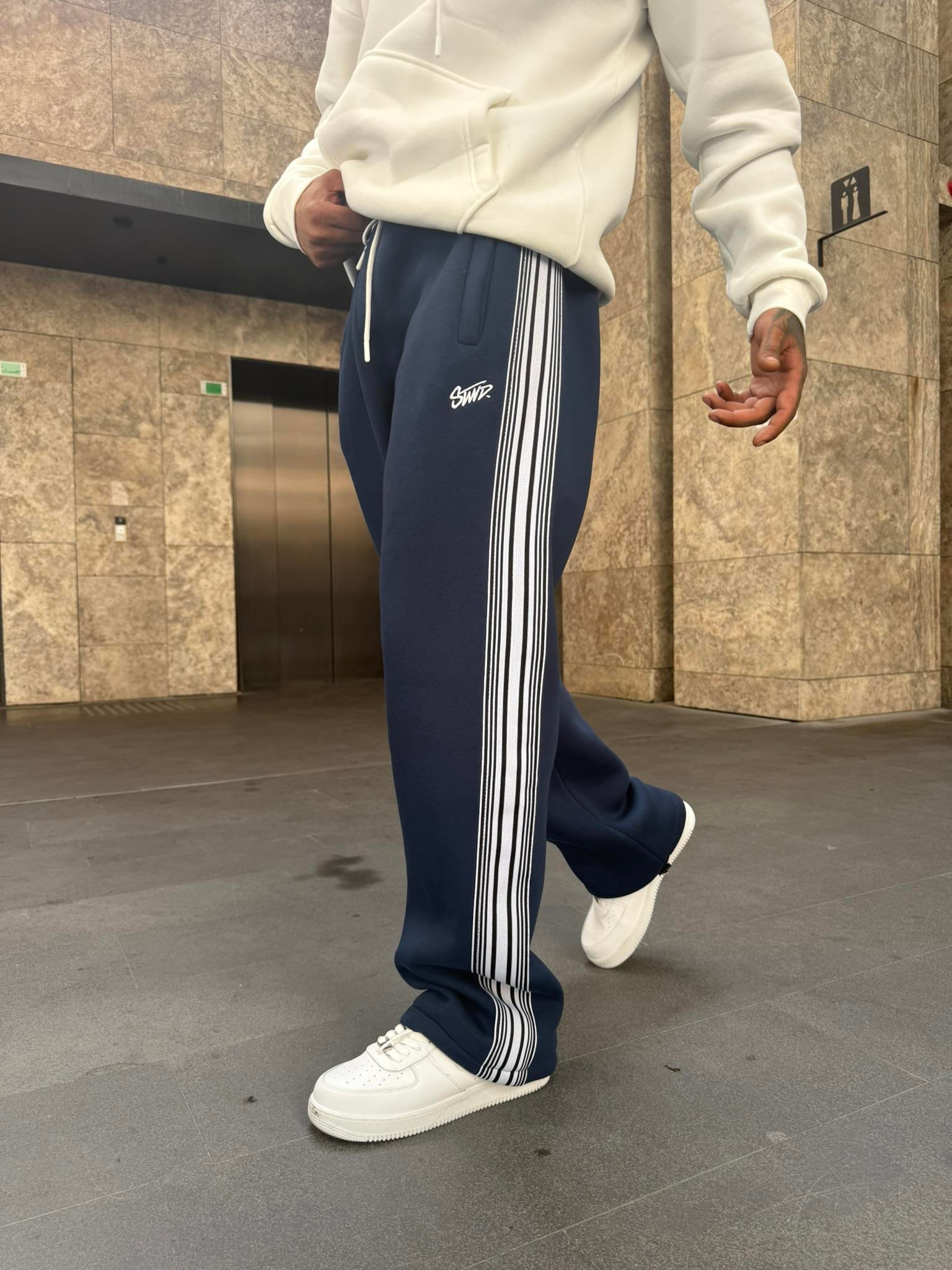 SW Cizgili Baggy Eşofman Altı -İndigo