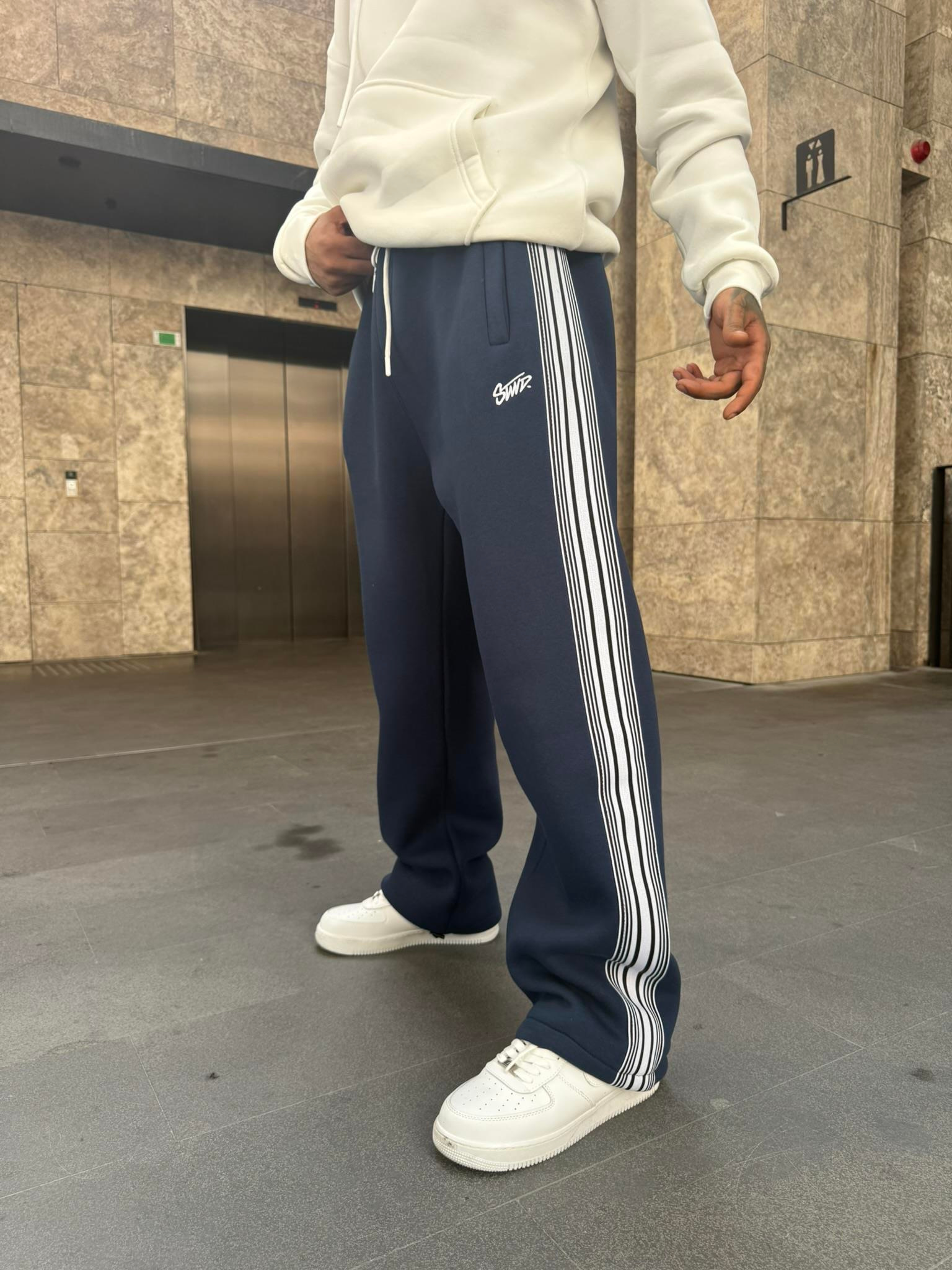 SW Cizgili Baggy Eşofman Altı -İndigo