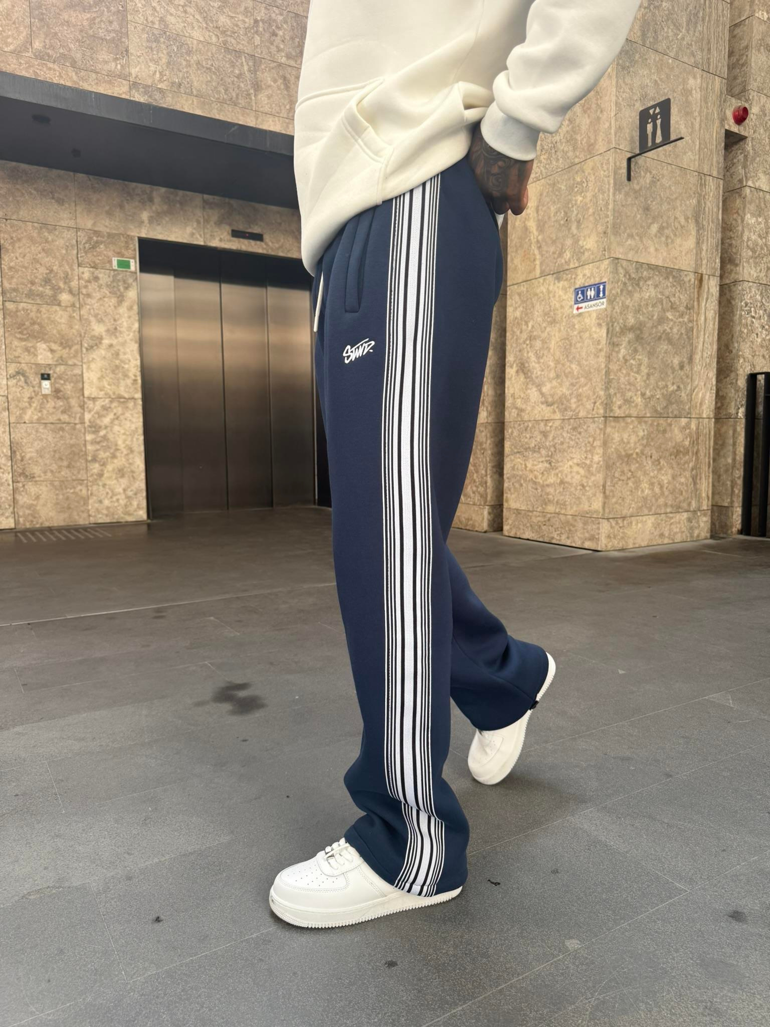 SW Cizgili Baggy Eşofman Altı -İndigo