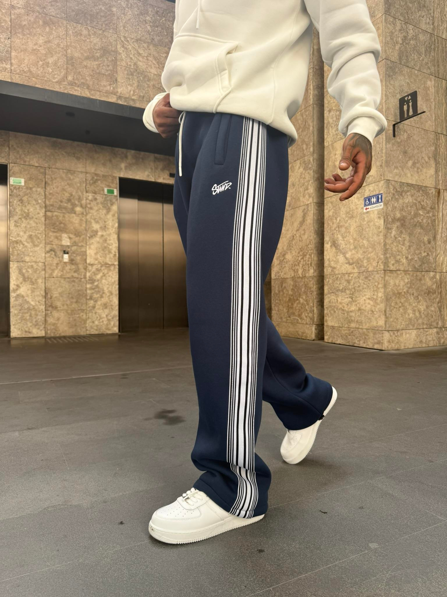 SW Cizgili Baggy Eşofman Altı -İndigo