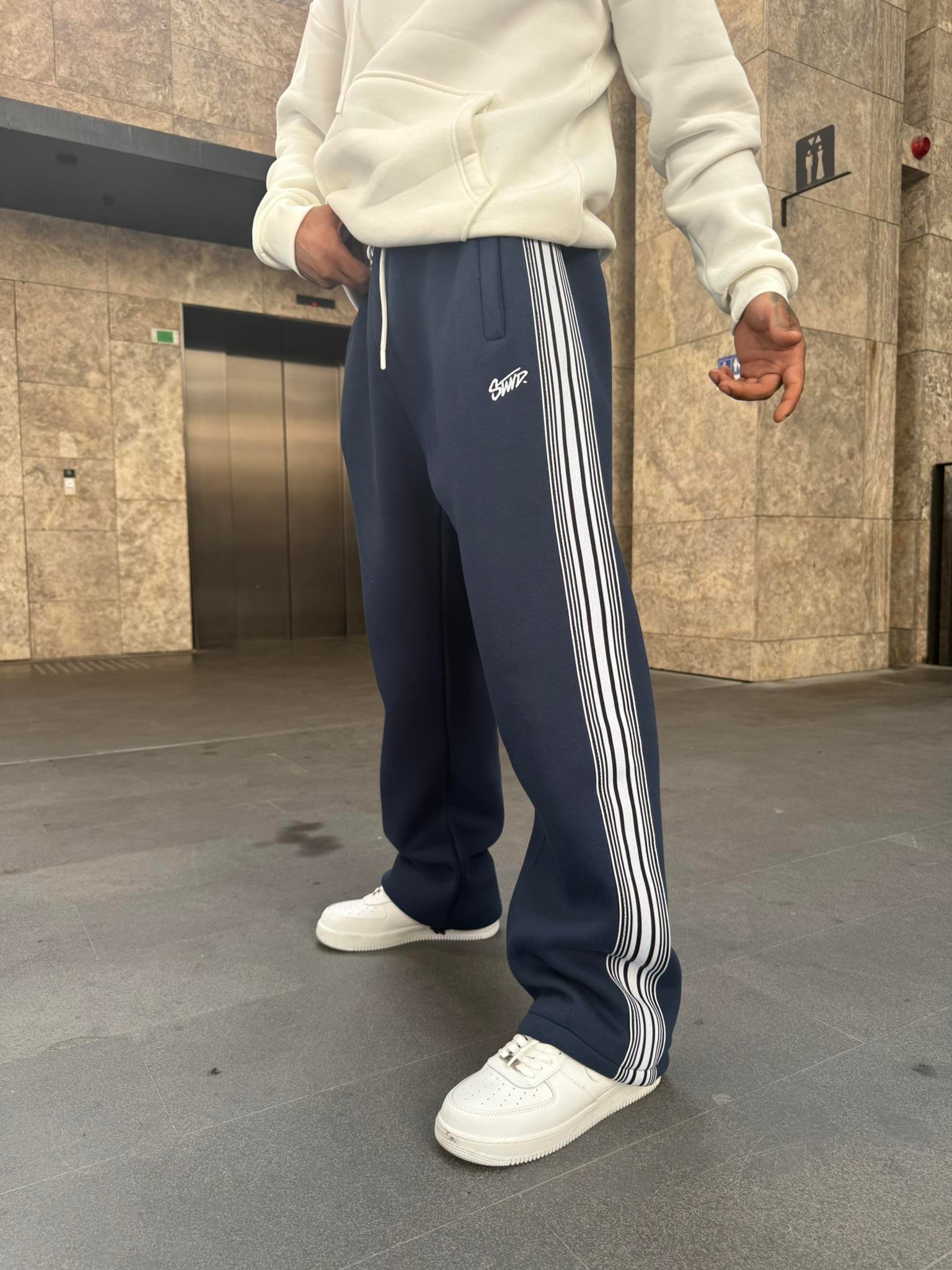 SW Cizgili Baggy Eşofman Altı -İndigo