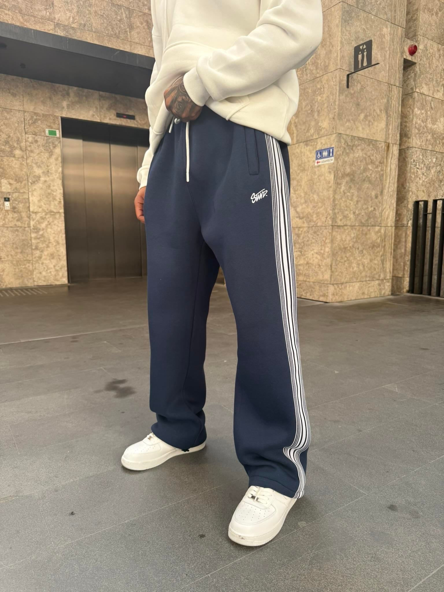 SW Cizgili Baggy Eşofman Altı -İndigo