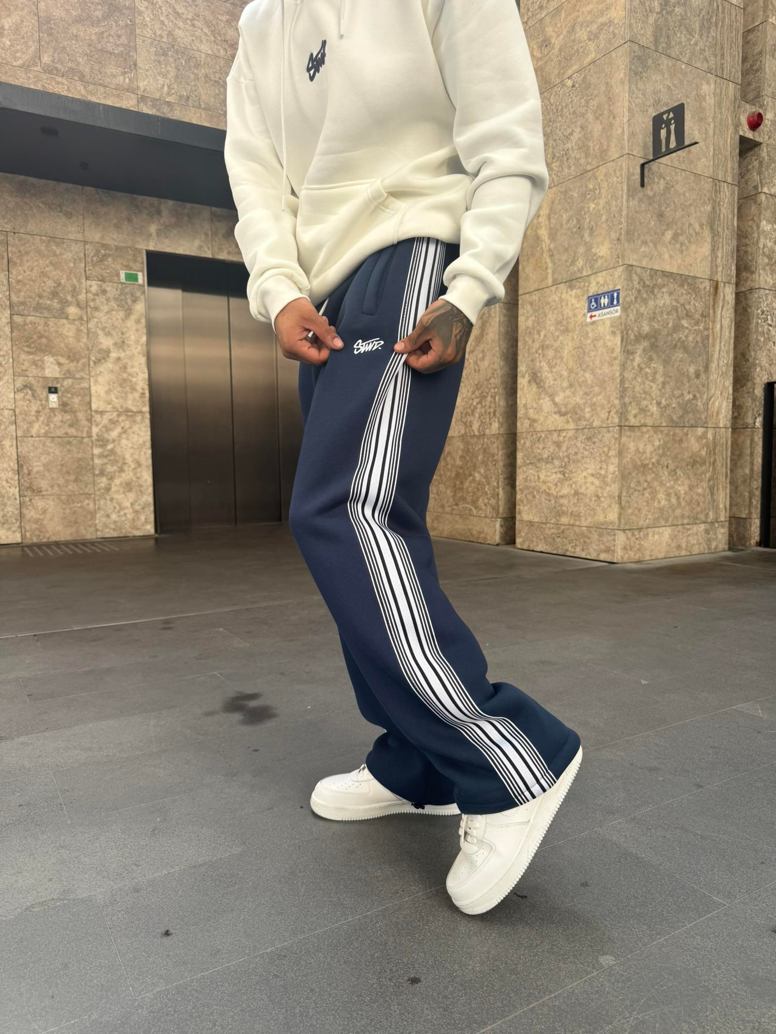 SW Cizgili Baggy Eşofman Altı -İndigo