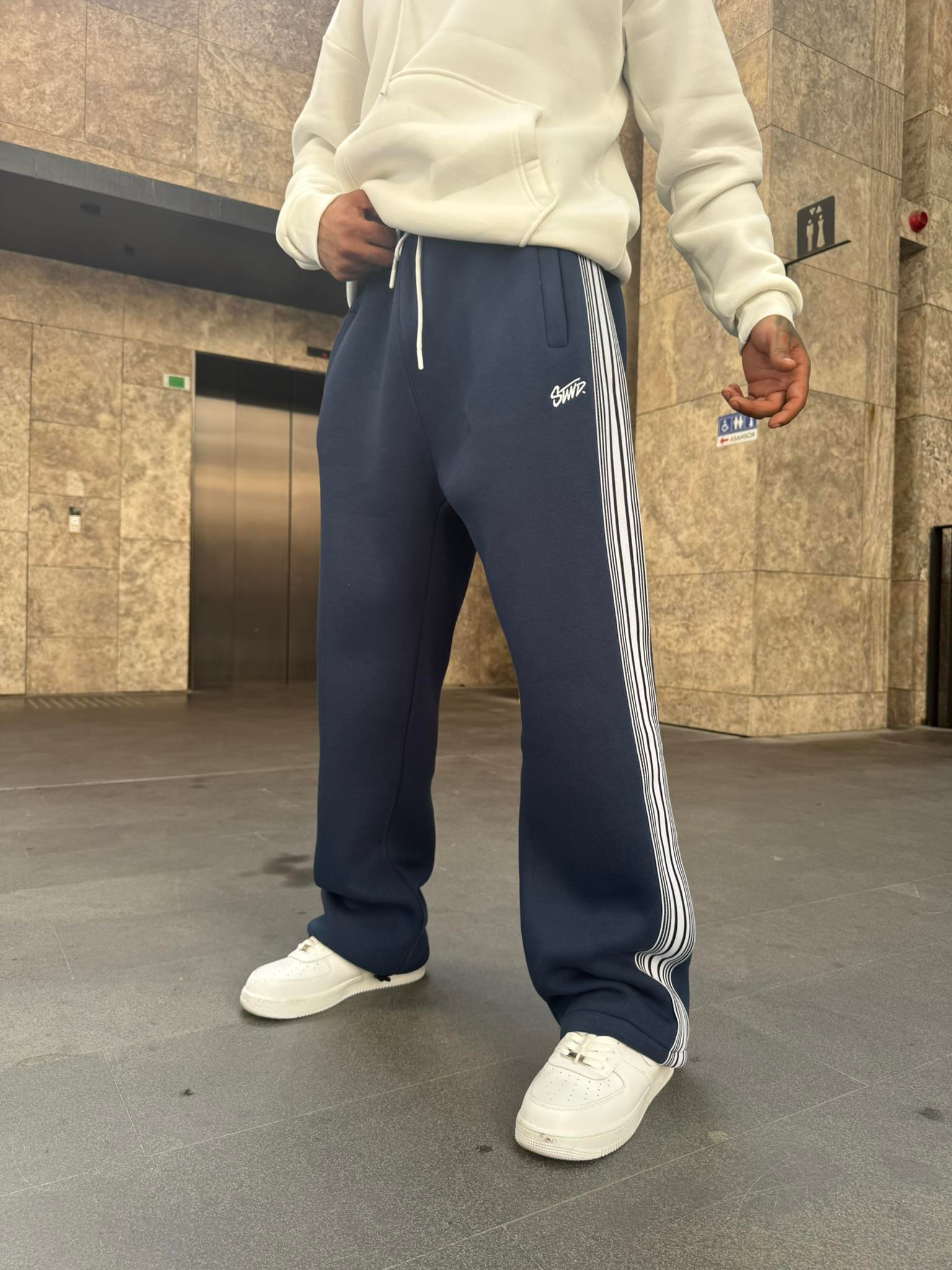 SW Cizgili Baggy Eşofman Altı -İndigo