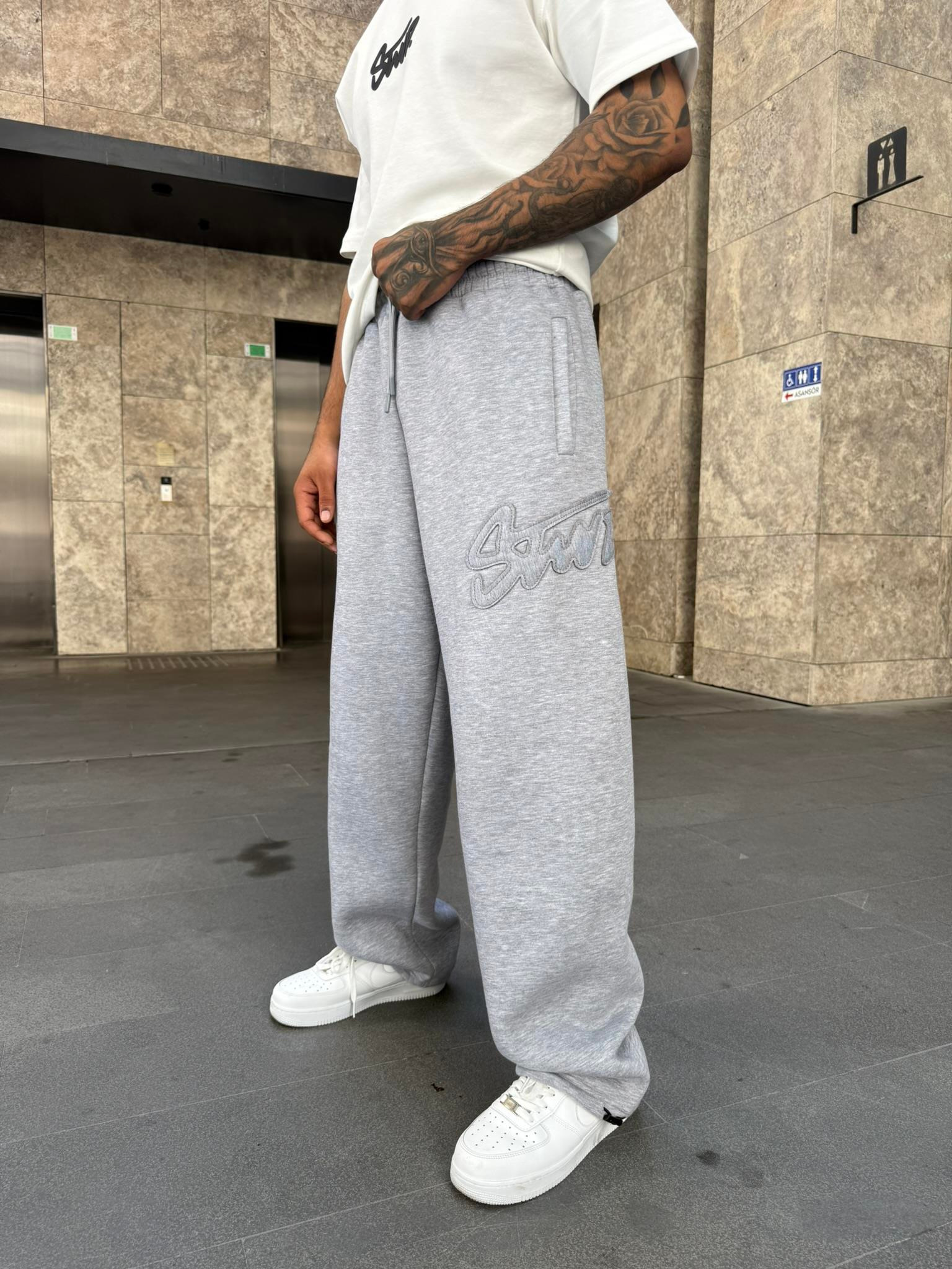 SW Kabartma Yazı Eşofman - Gri