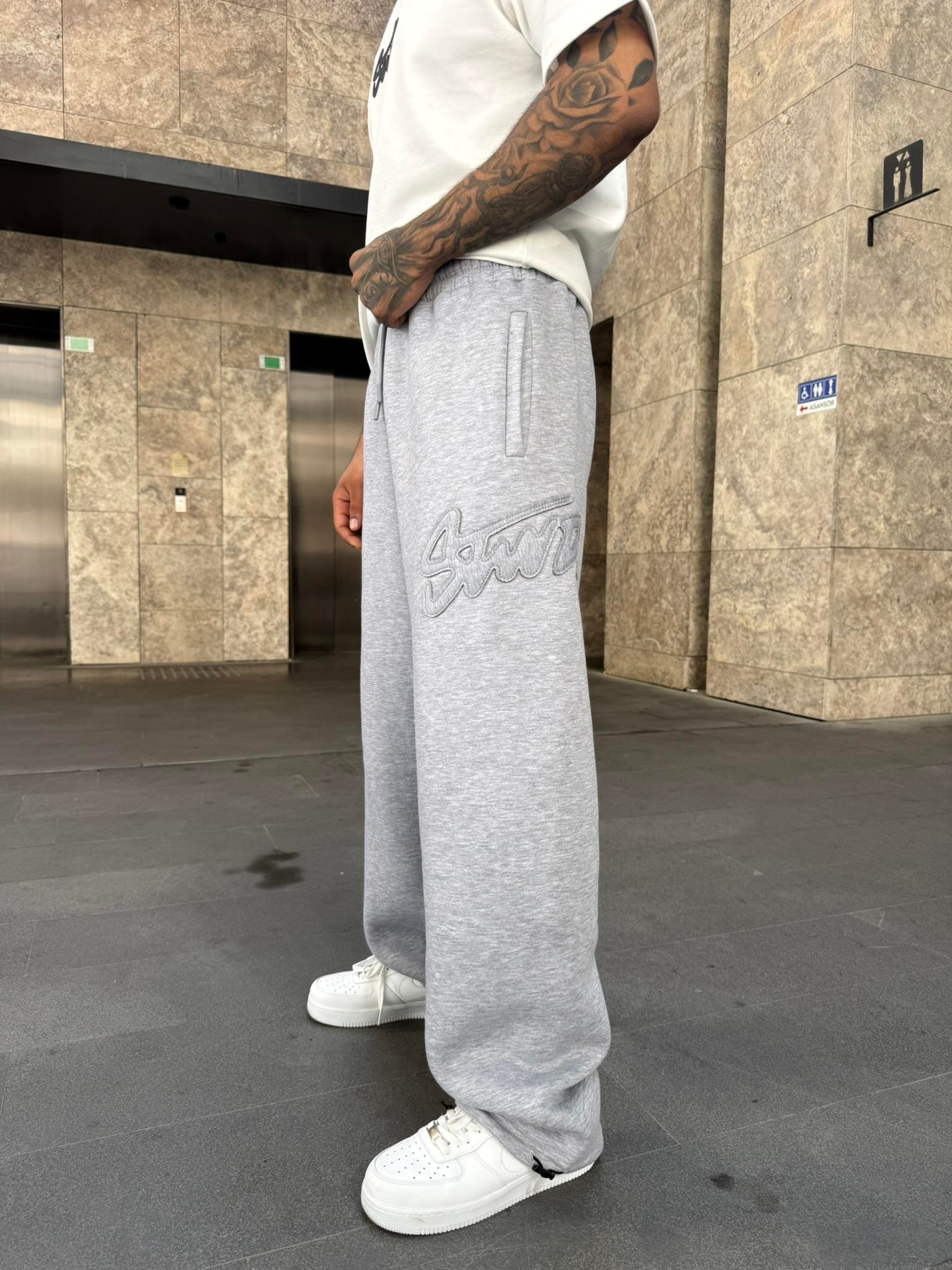 SW Kabartma Yazı Eşofman - Gri