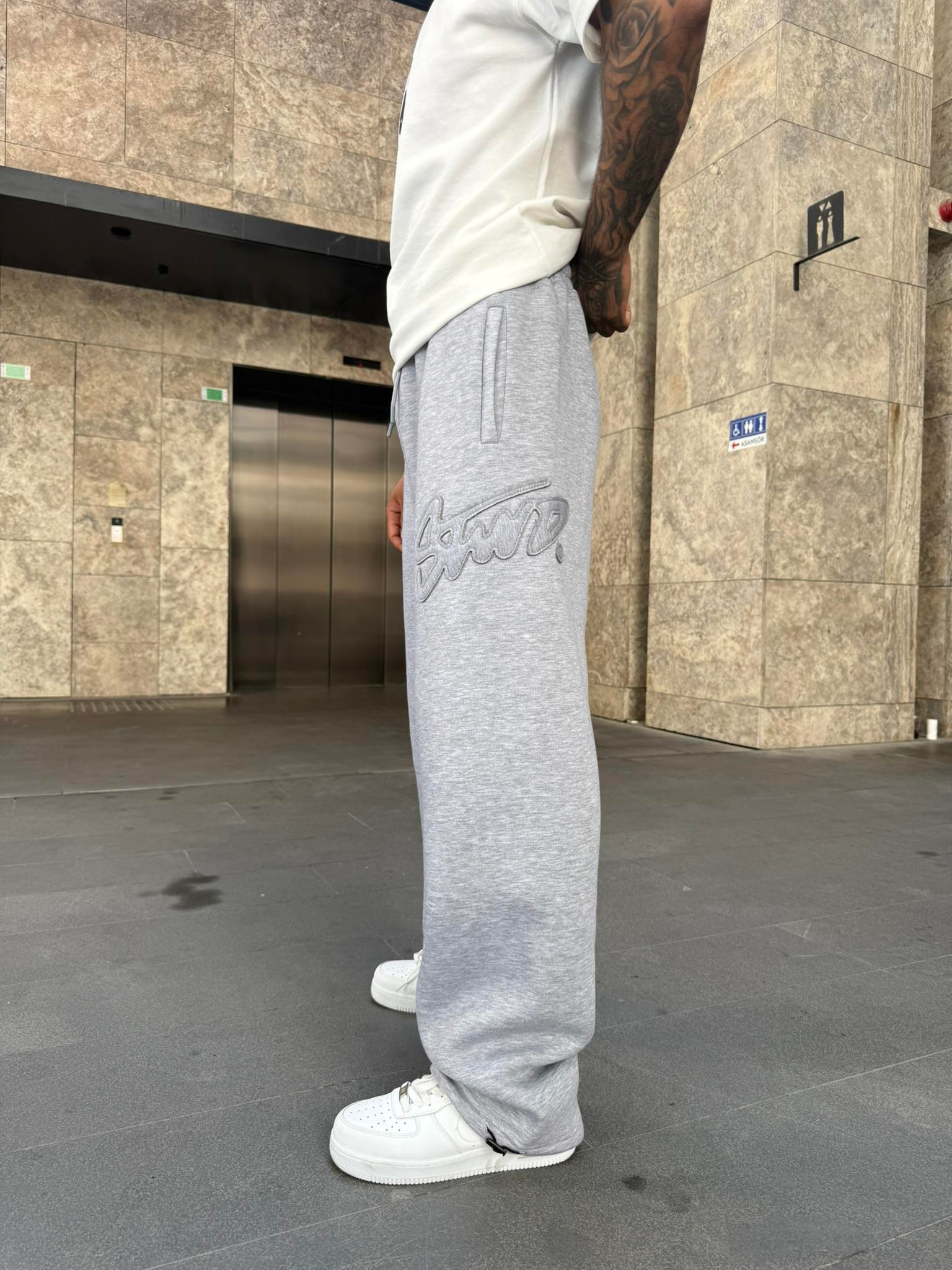 SW Kabartma Yazı Eşofman - Gri