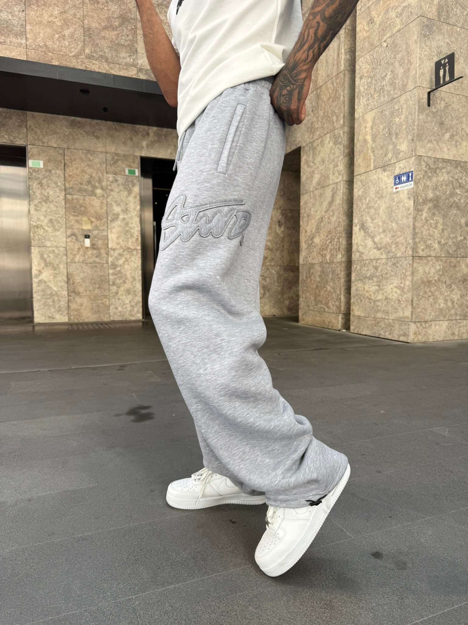 SW Kabartma Yazı Eşofman - Gri