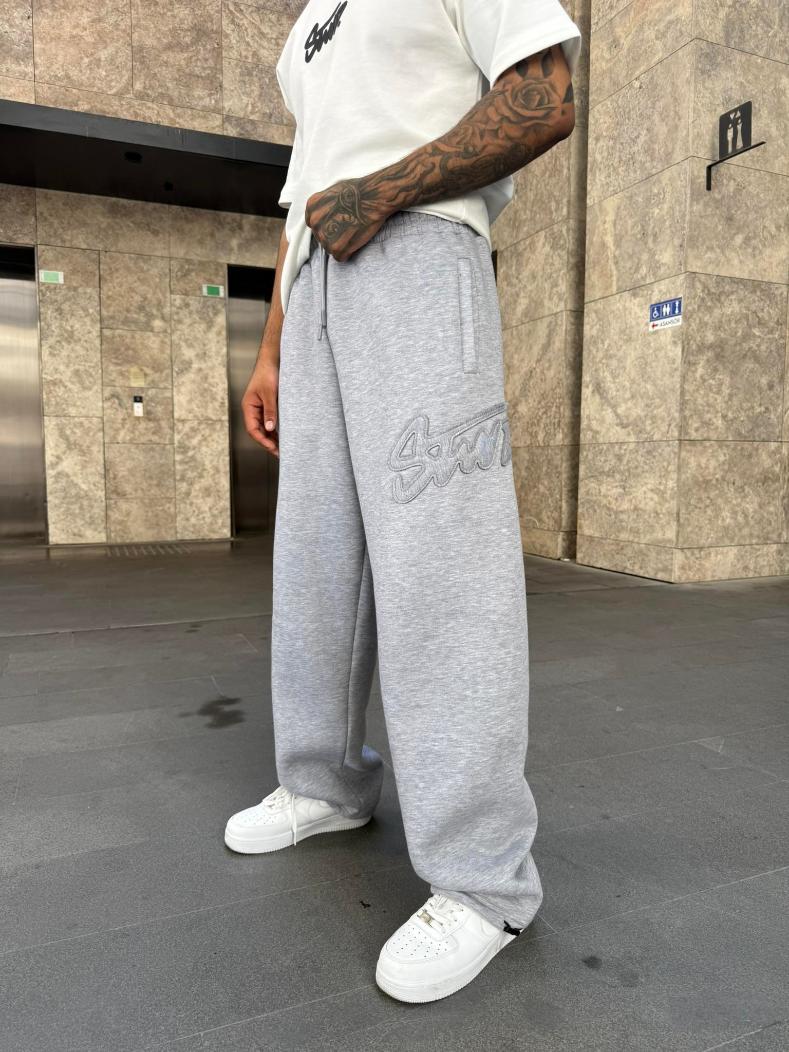 SW Kabartma Yazı Eşofman - Gri