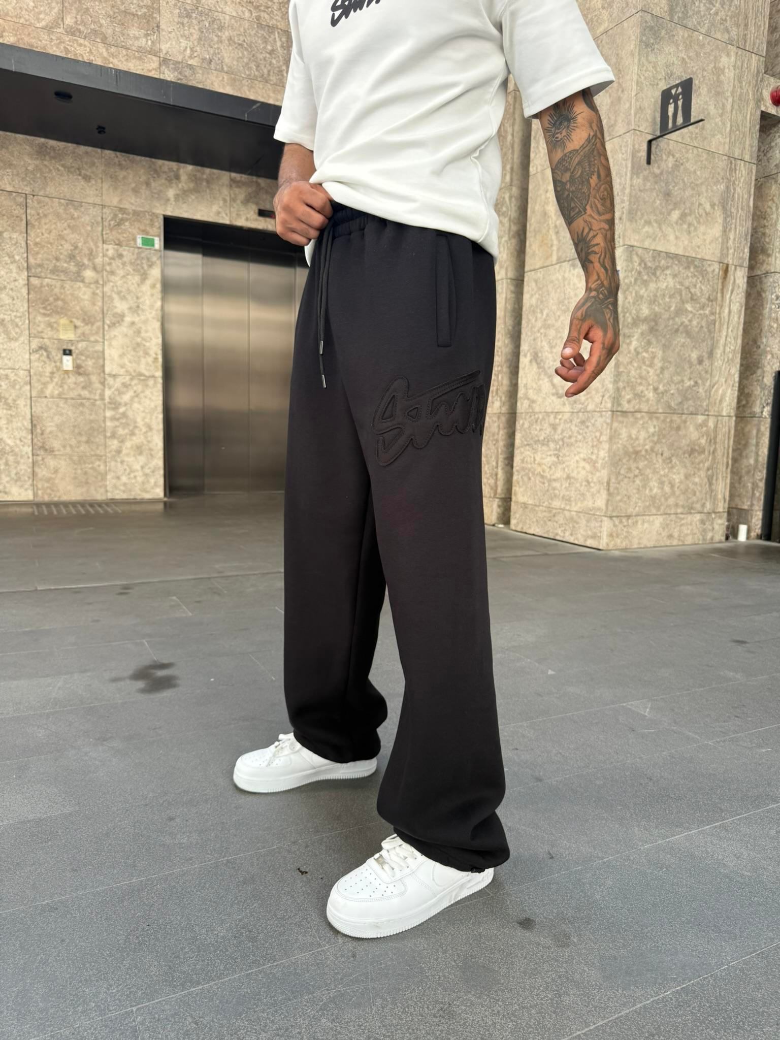 SW Kabartma Yazı Eşofman - Siyah