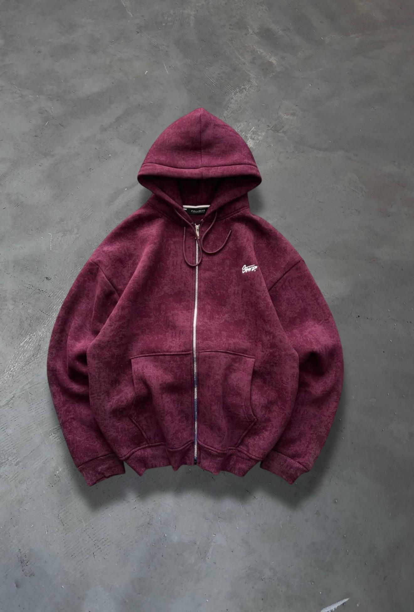 SW Premum Yıkamalı Zip Hırka - Bordo