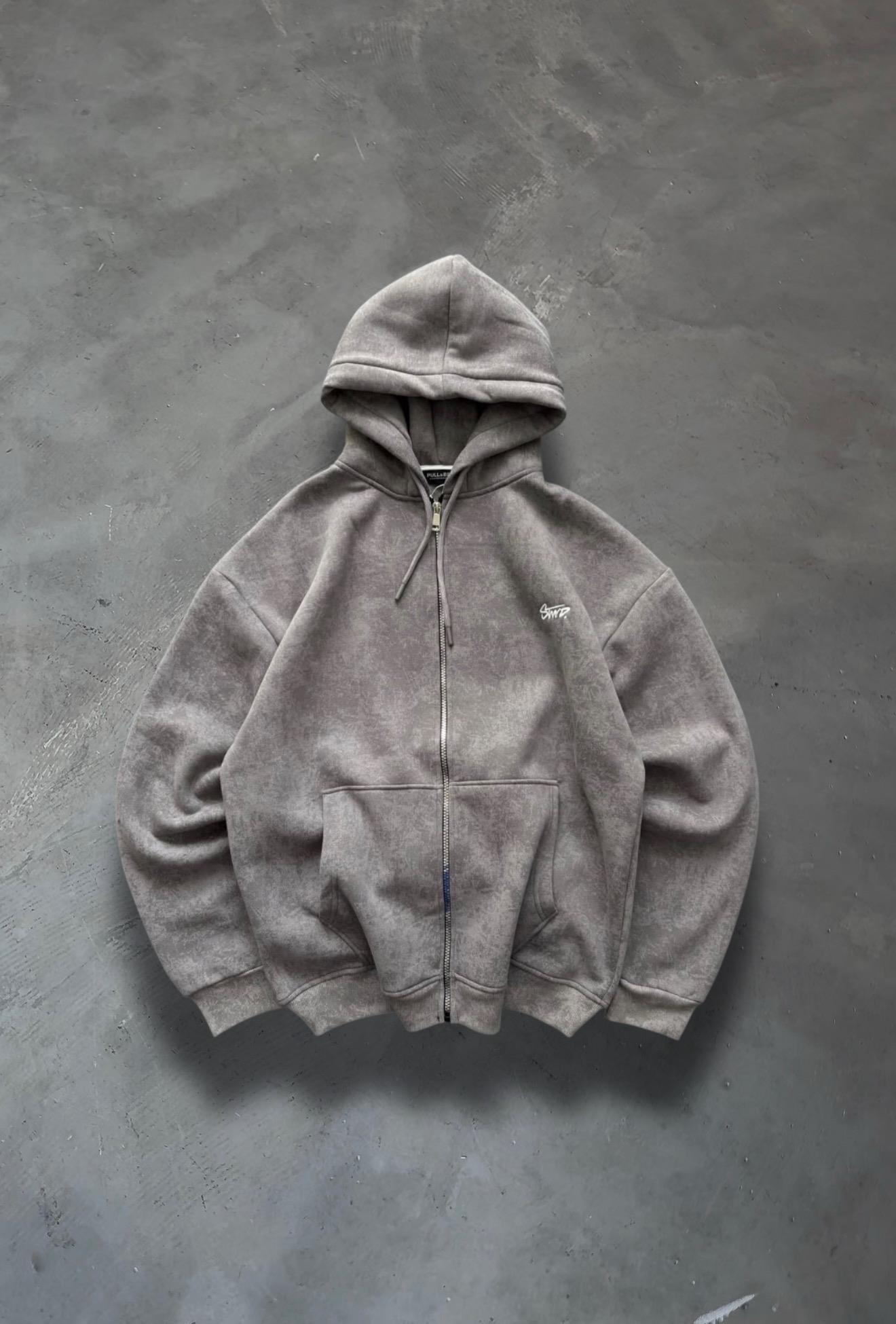 SW Premum Yıkamalı Zip Hırka - Gri